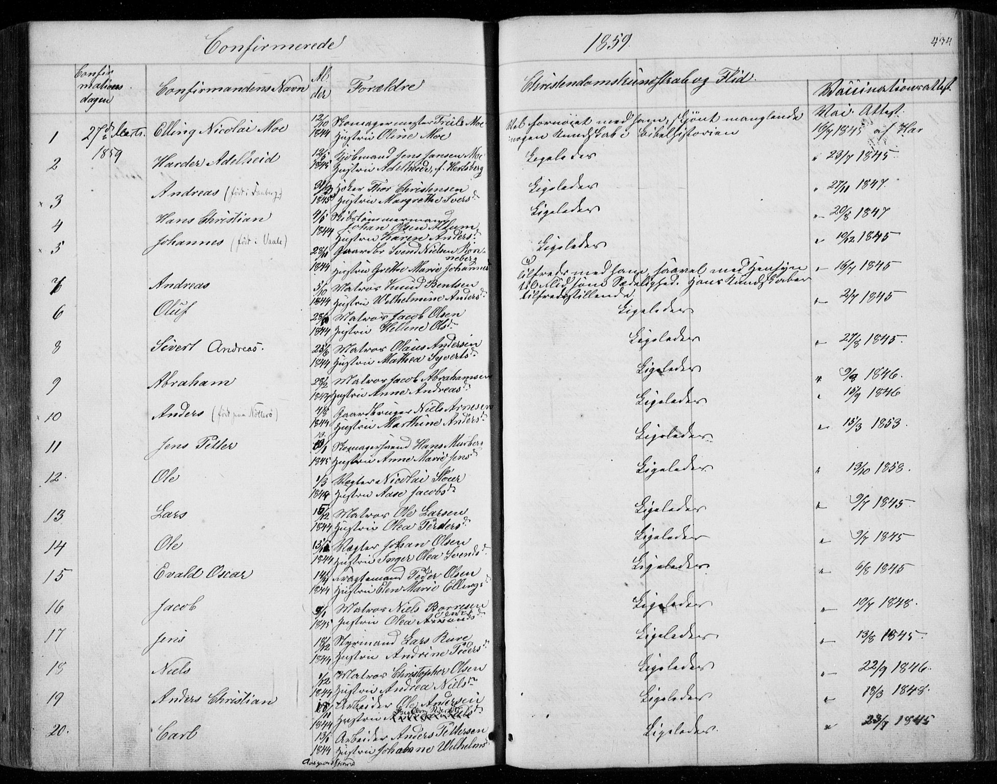 Holmestrand kirkebøker, SAKO/A-346/F/Fa/L0002: Parish register (official) no. 2, 1840-1866, p. 434