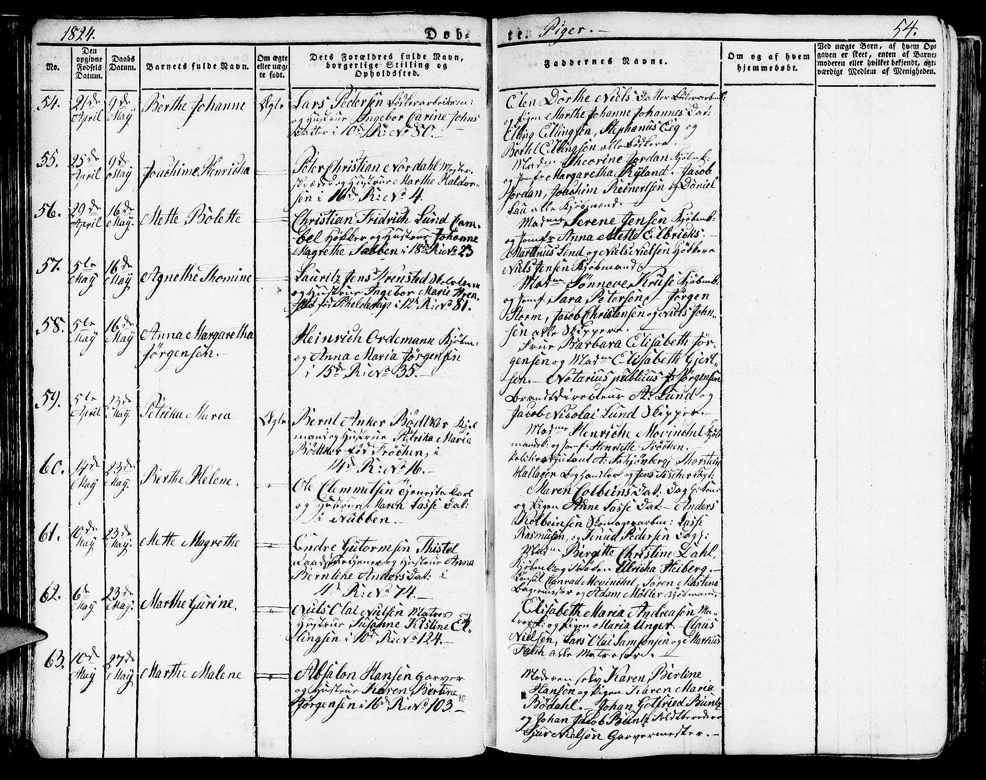 Domkirken sokneprestembete, SAB/A-74801/H/Haa/L0012: Parish register (official) no. A 12, 1821-1840, p. 54