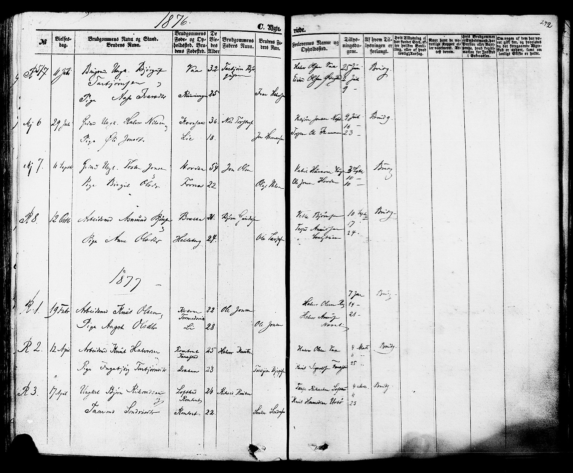 Rauland kirkebøker, SAKO/A-292/F/Fa/L0003: Parish register (official) no. 3, 1859-1886, p. 242