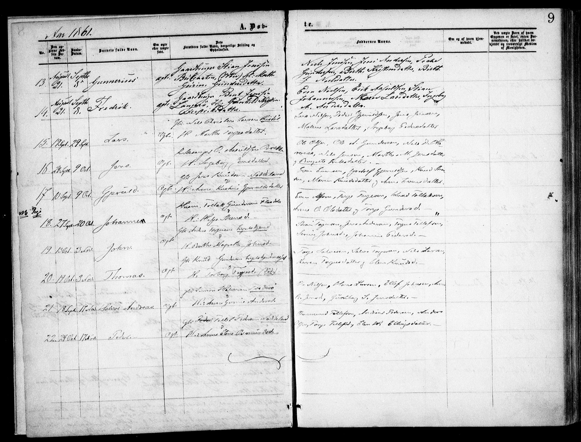 Austre Moland sokneprestkontor, SAK/1111-0001/F/Fa/Faa/L0008: Parish register (official) no. A 8, 1858-1868, p. 9