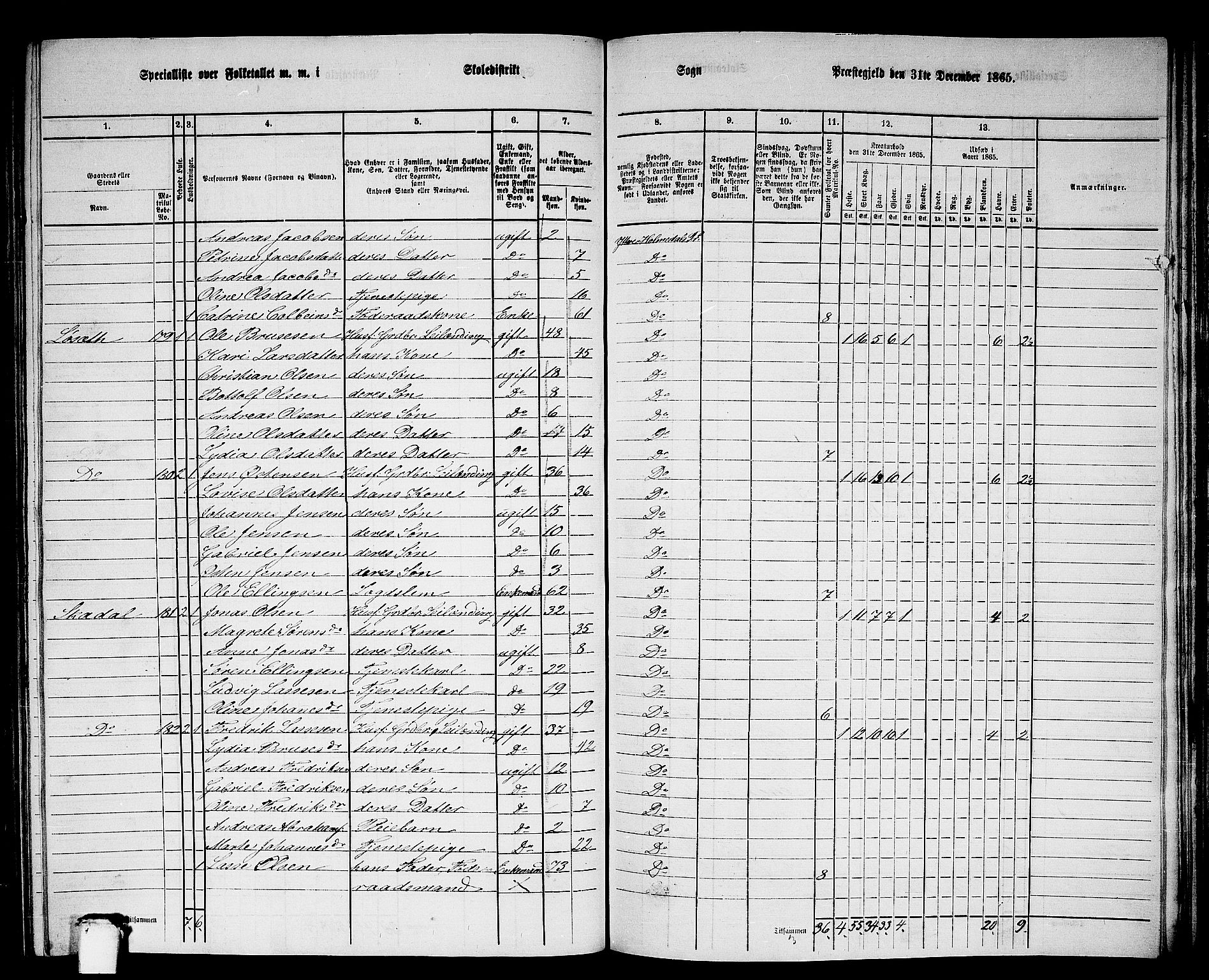 RA, 1865 census for Ytre Holmedal, 1865, p. 121