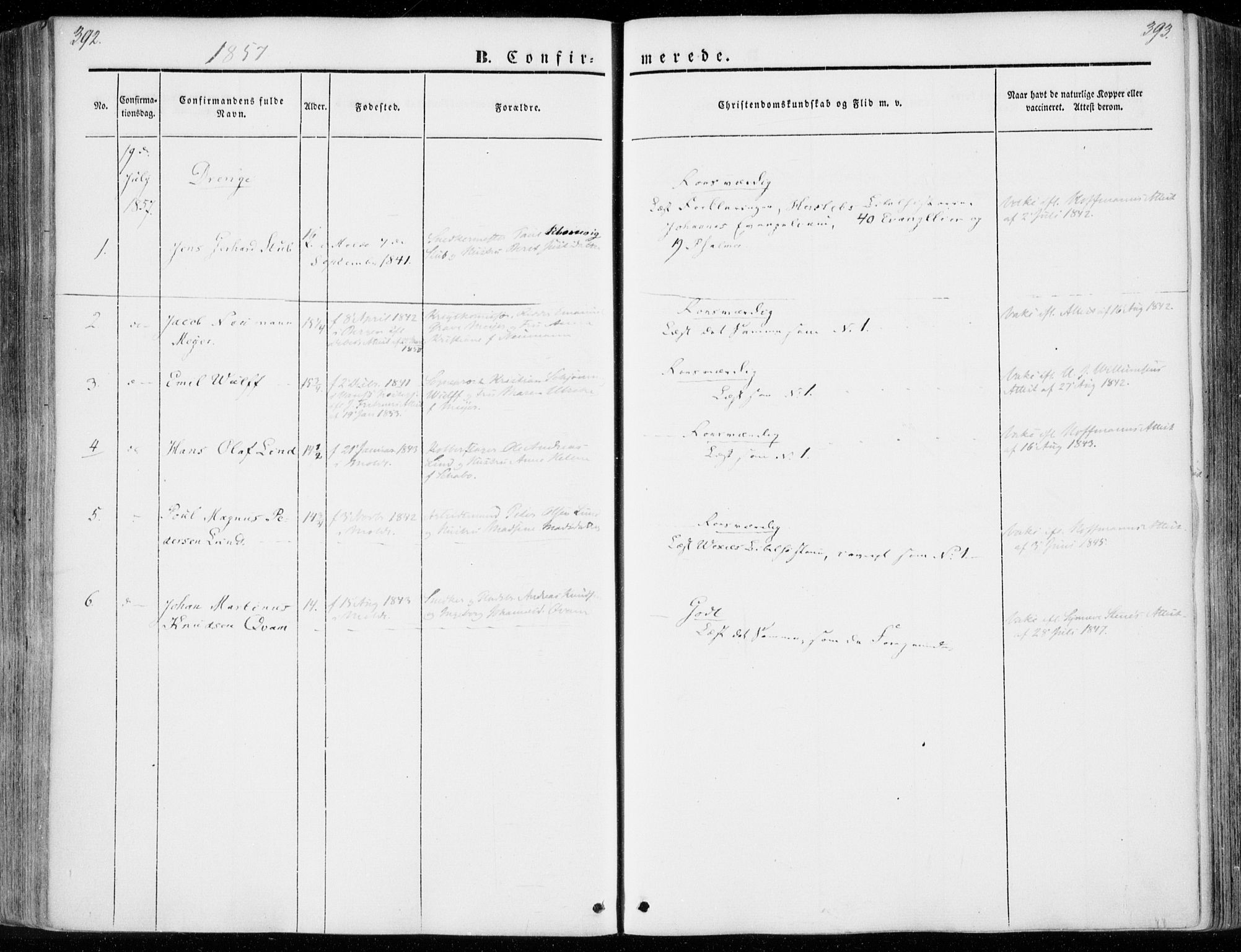 Ministerialprotokoller, klokkerbøker og fødselsregistre - Møre og Romsdal, SAT/A-1454/558/L0689: Parish register (official) no. 558A03, 1843-1872, p. 392-393