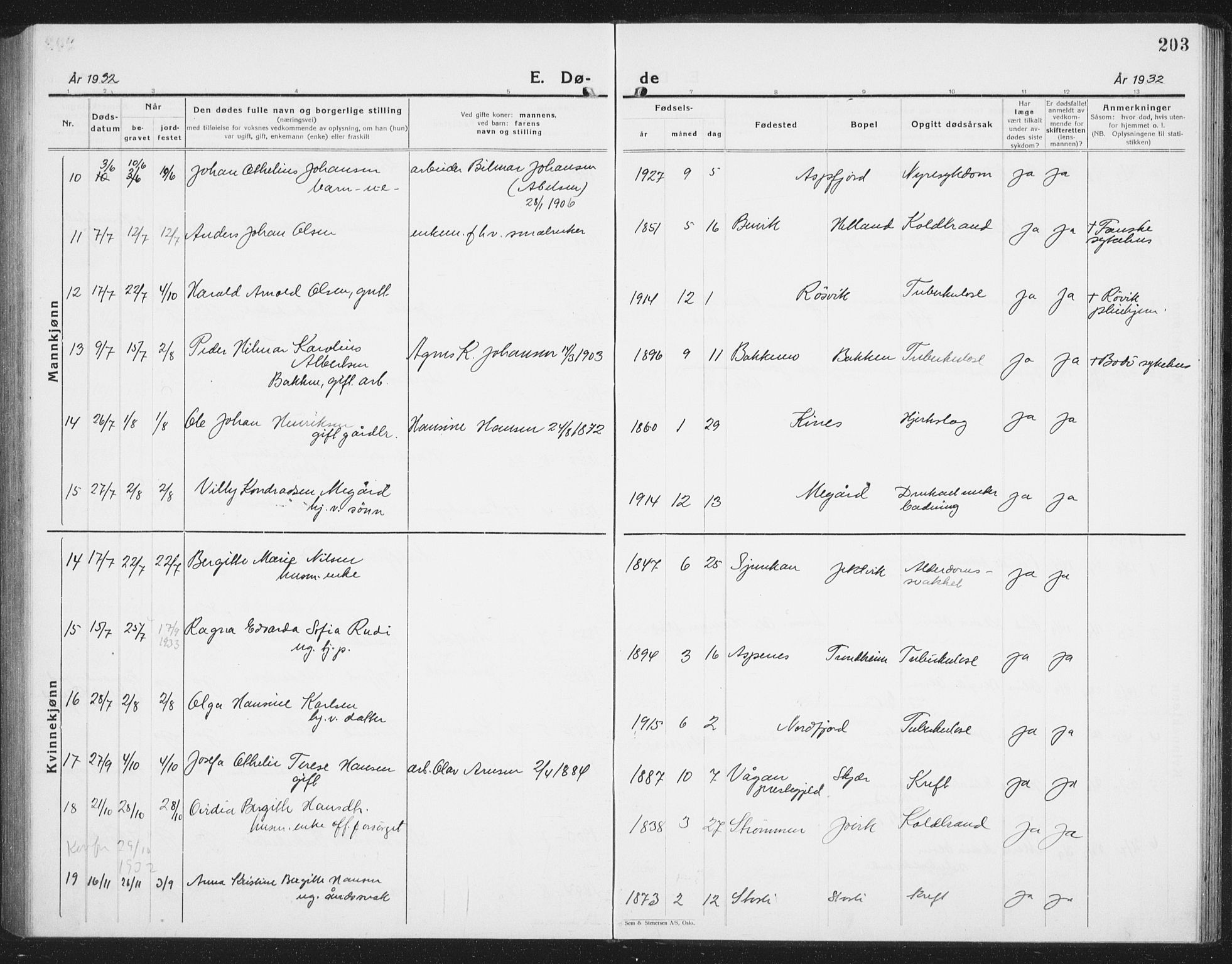 Ministerialprotokoller, klokkerbøker og fødselsregistre - Nordland, AV/SAT-A-1459/854/L0788: Parish register (copy) no. 854C04, 1926-1940, p. 203