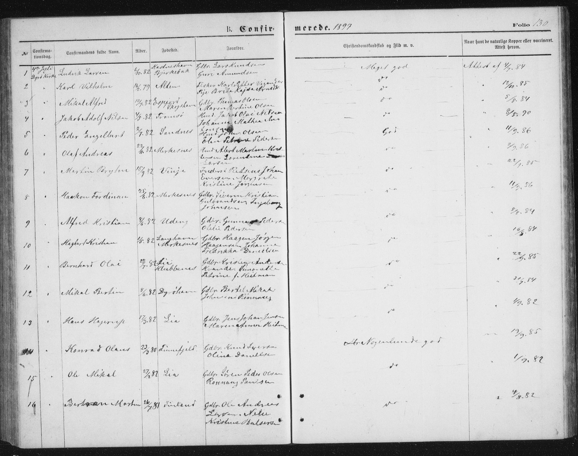Tranøy sokneprestkontor, SATØ/S-1313/I/Ia/Iab/L0013klokker: Parish register (copy) no. 13, 1874-1896, p. 130