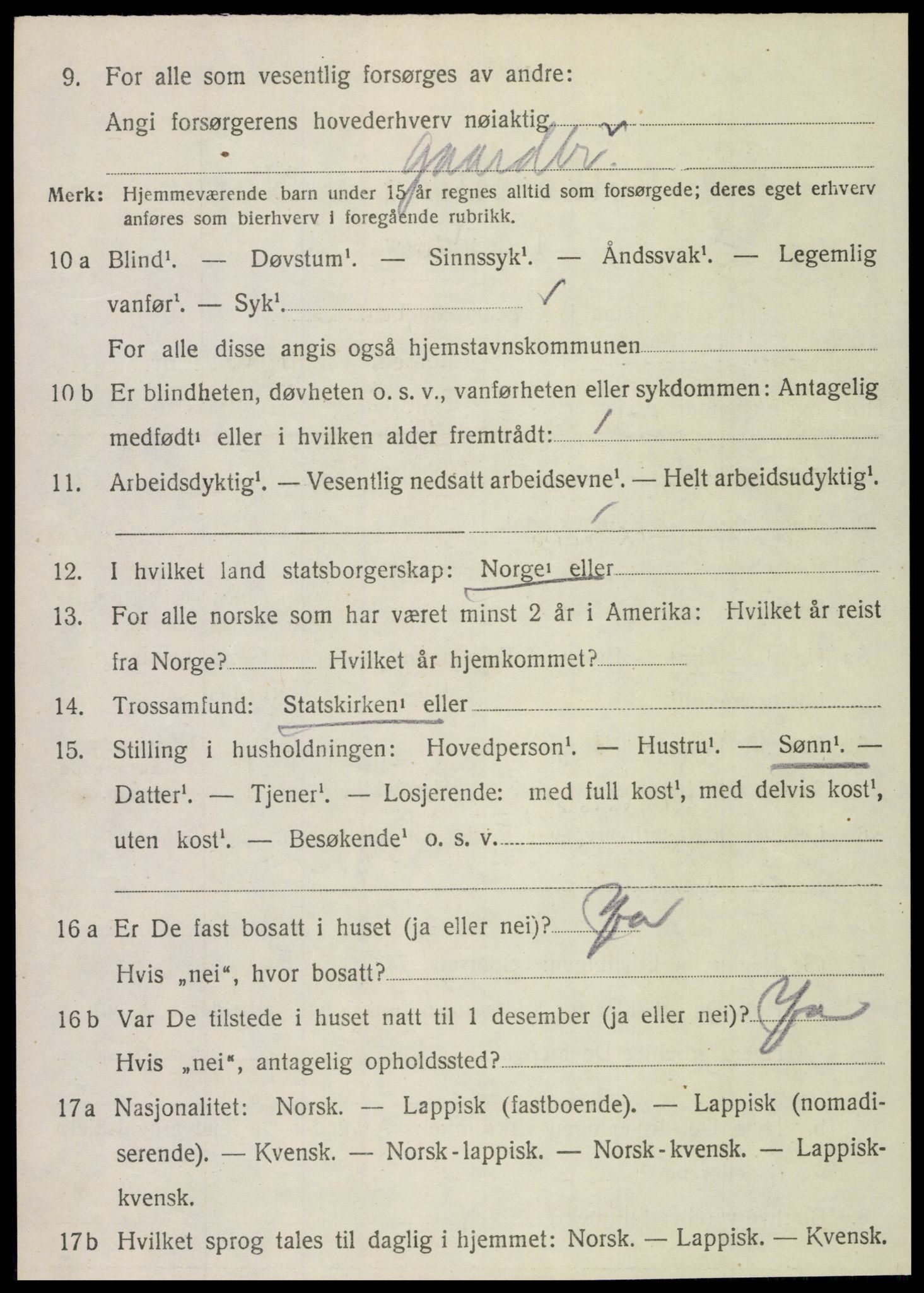 SAT, 1920 census for Fosnes, 1920, p. 1408