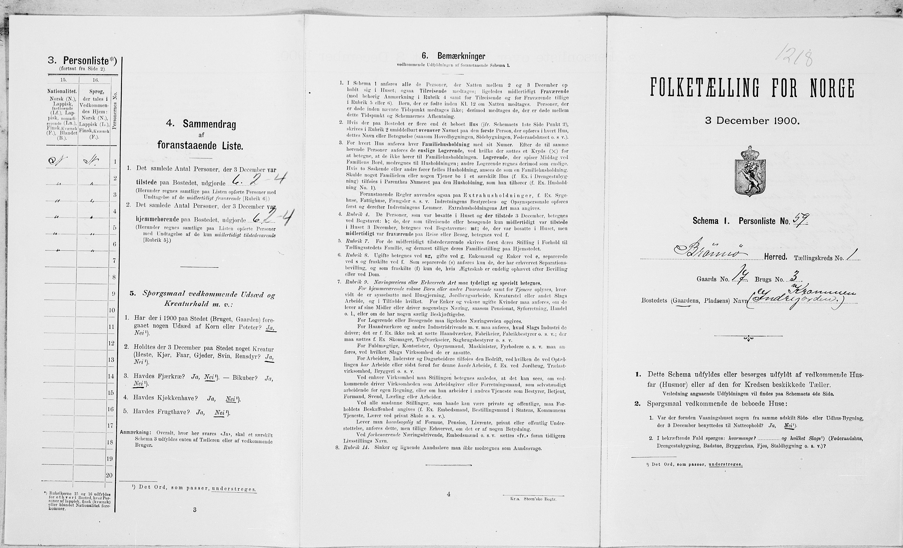 SAT, 1900 census for Brønnøy, 1900, p. 142