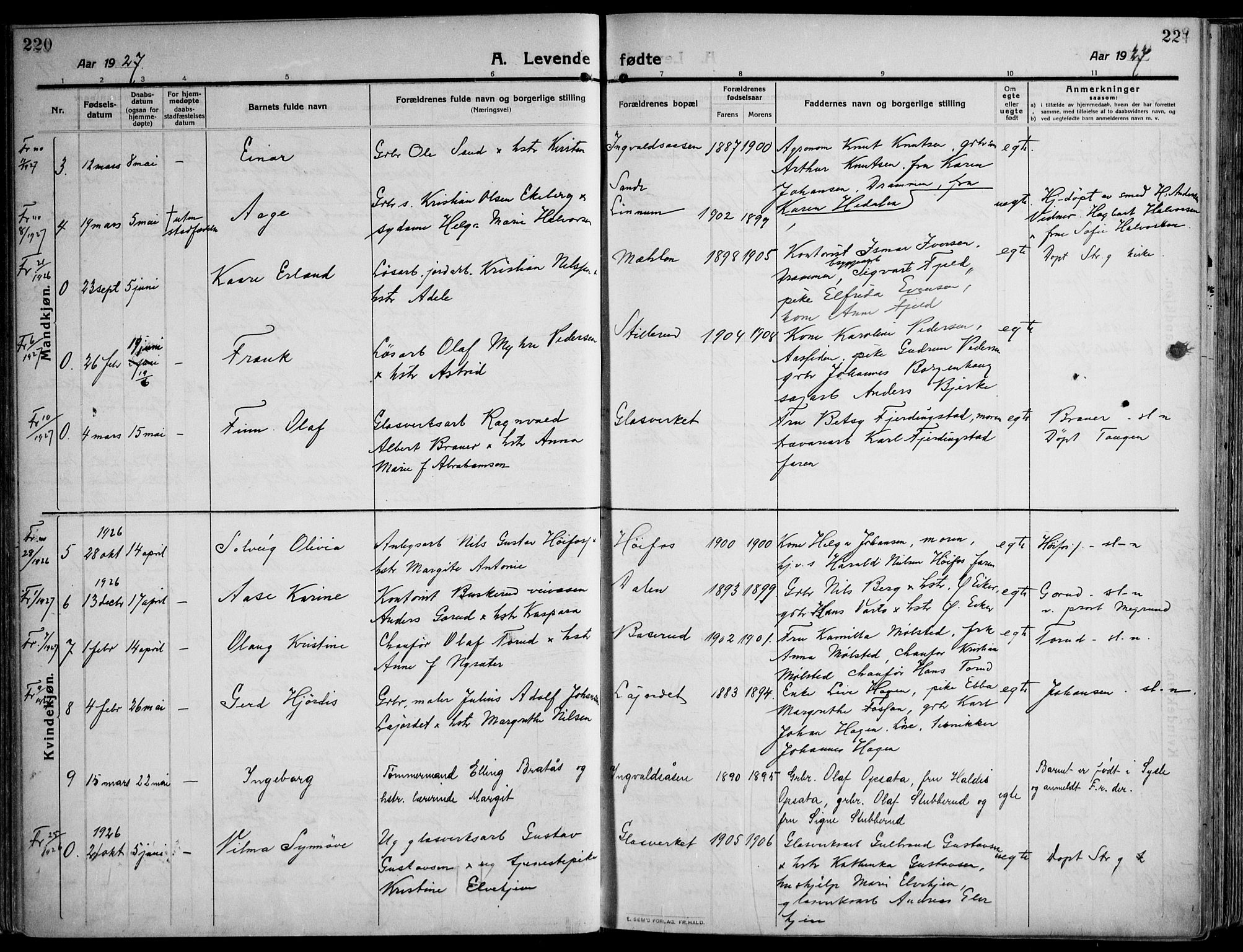 Skoger kirkebøker, AV/SAKO-A-59/F/Fa/L0007: Parish register (official) no. I 7, 1911-1936, p. 220-221