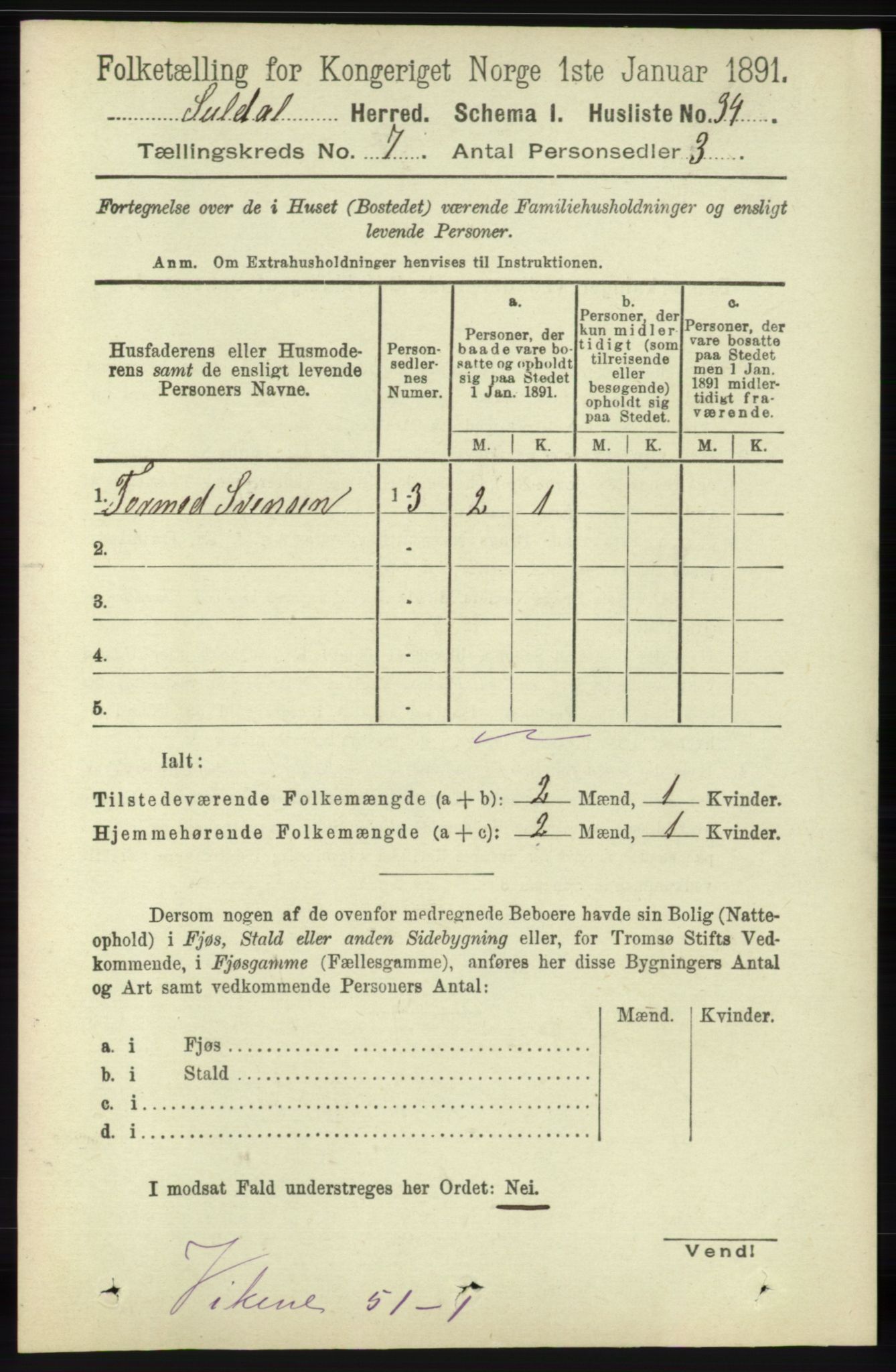 RA, 1891 census for 1134 Suldal, 1891, p. 1972