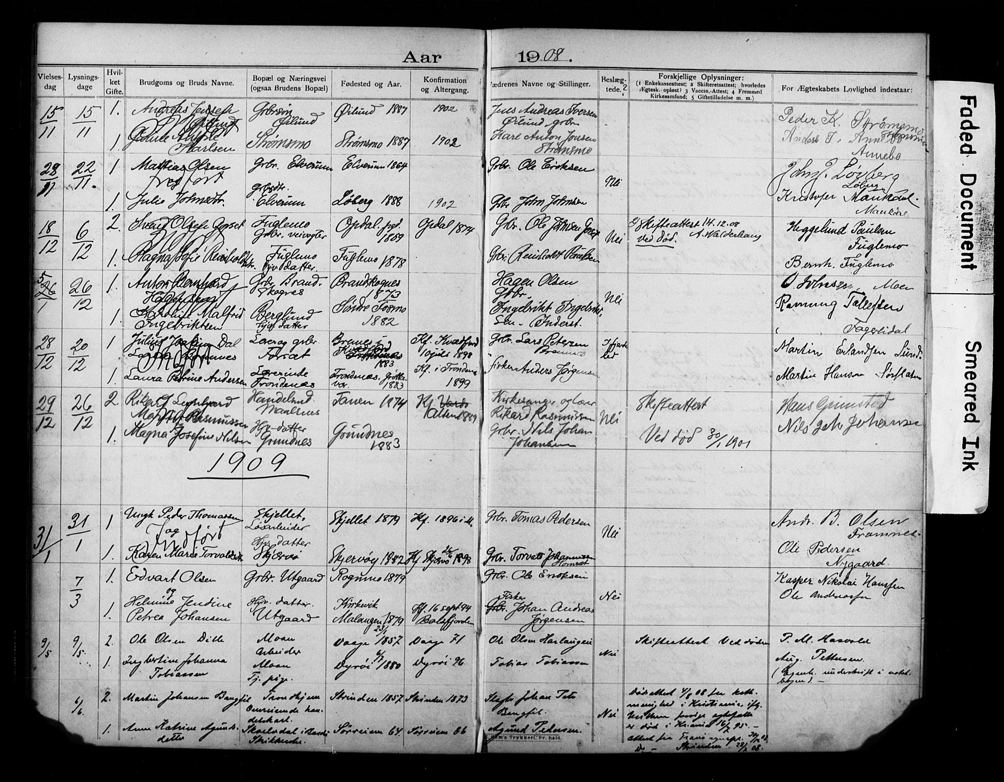 Målselv sokneprestembete, AV/SATØ-S-1311/I/Id/L0040: Banns register no. 40, 1906-1918