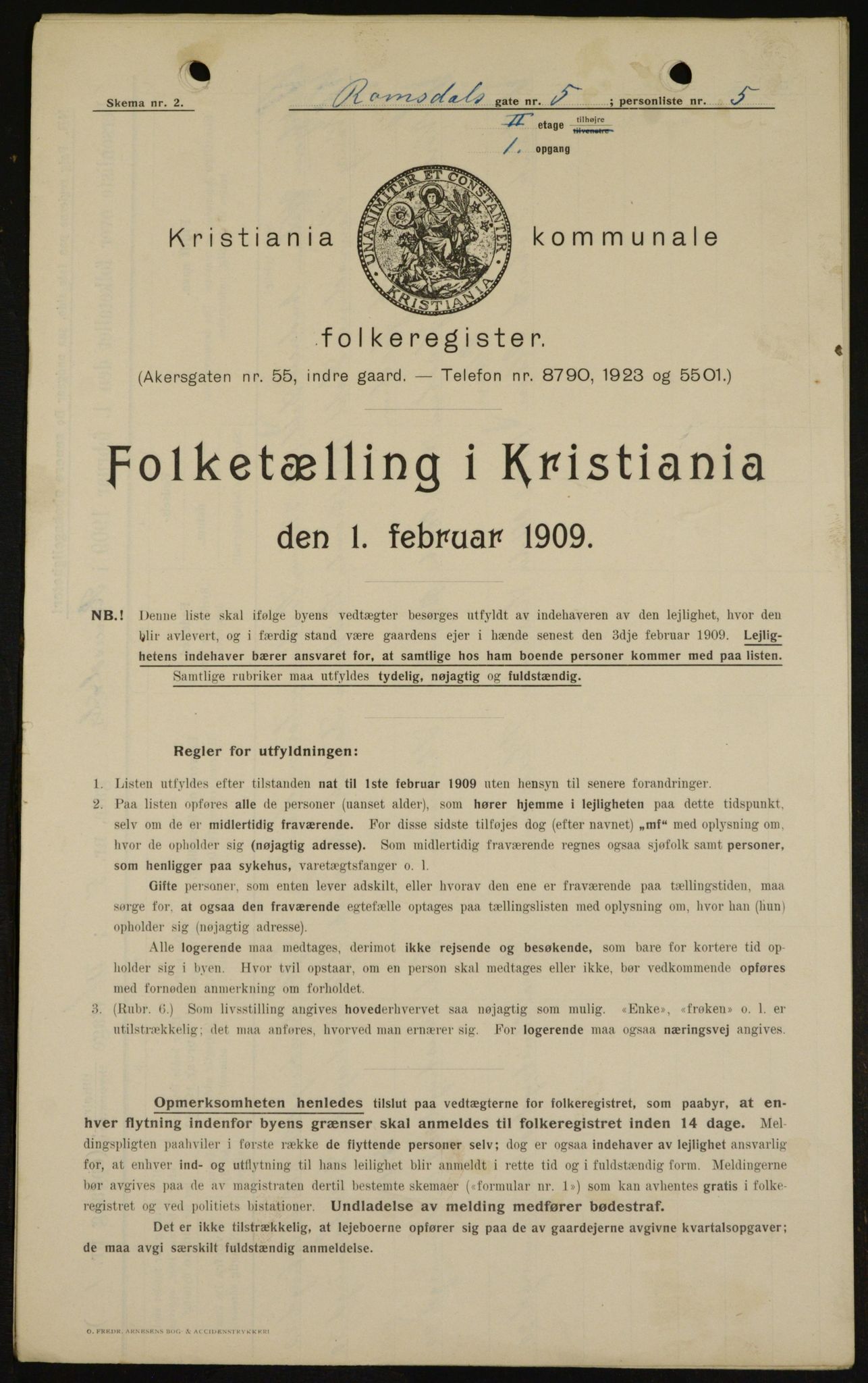 OBA, Municipal Census 1909 for Kristiania, 1909, p. 75447