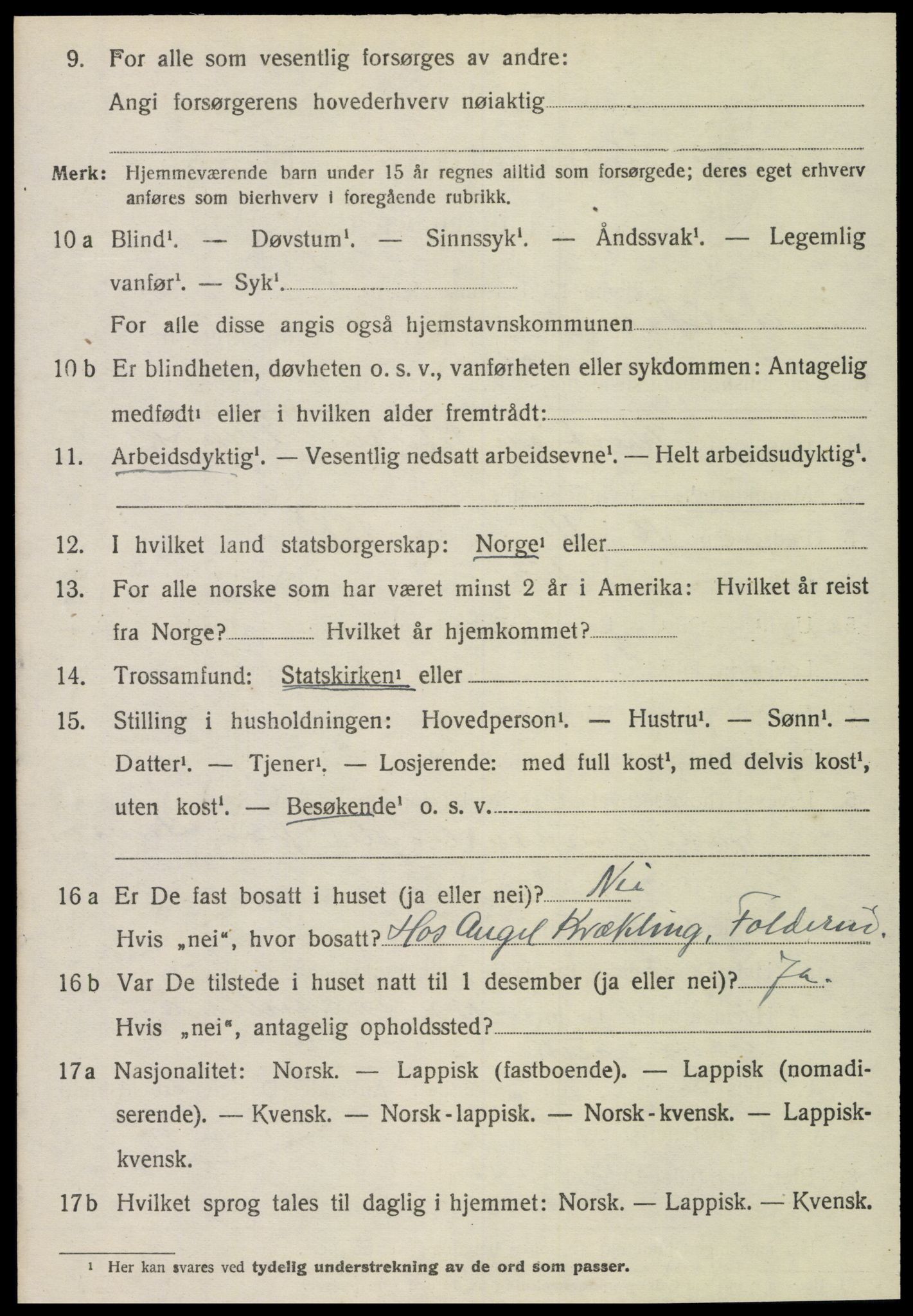 SAT, 1920 census for Foldereid, 1920, p. 1173