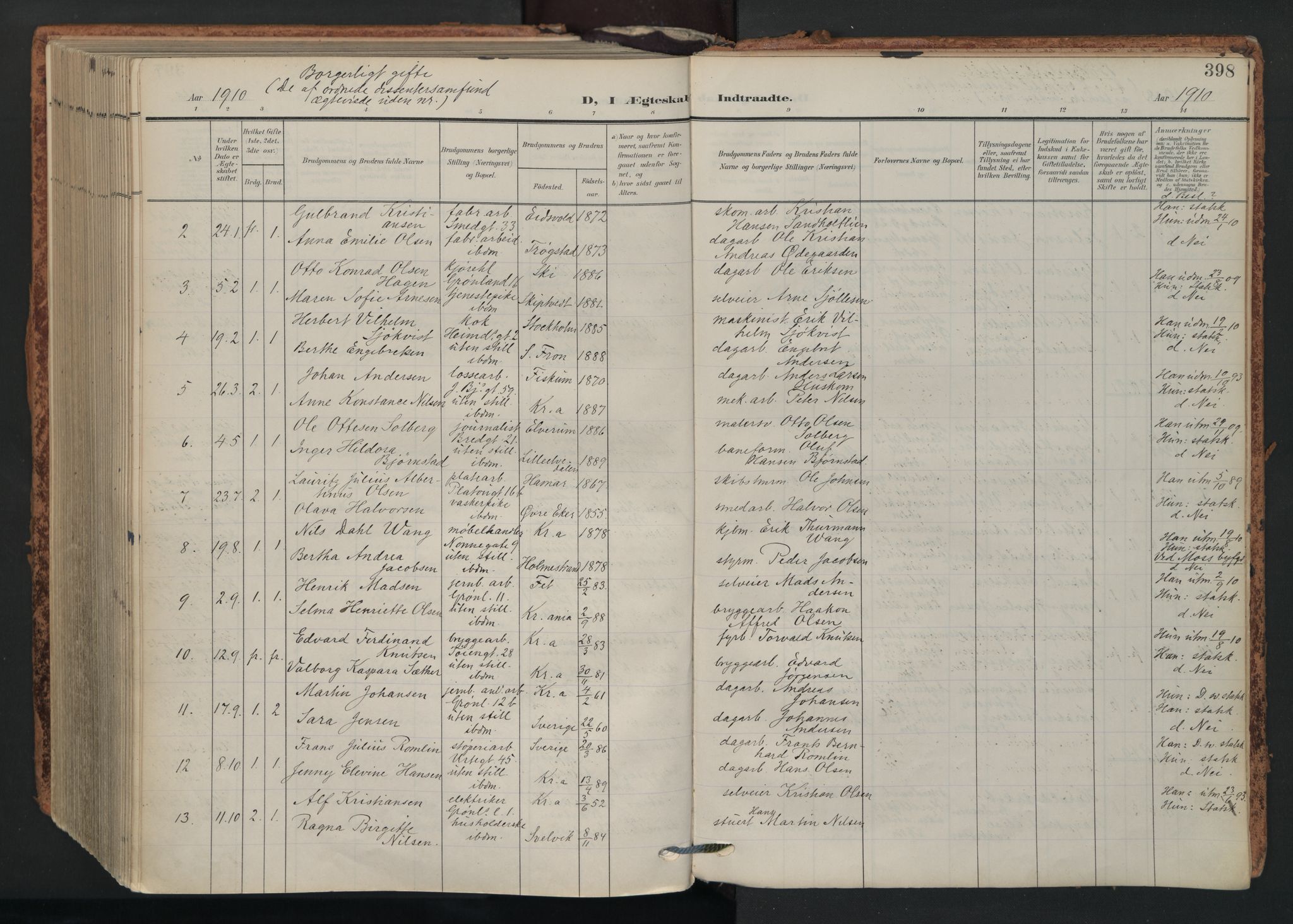 Grønland prestekontor Kirkebøker, SAO/A-10848/F/Fa/L0017: Parish register (official) no. 17, 1906-1934, p. 398