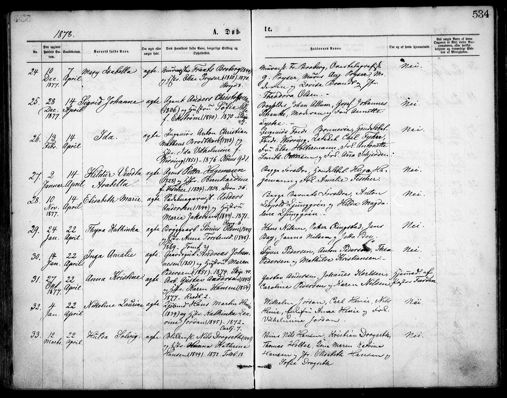 Oslo domkirke Kirkebøker, SAO/A-10752/F/Fa/L0017: Parish register (official) no. 17, 1869-1878, p. 534