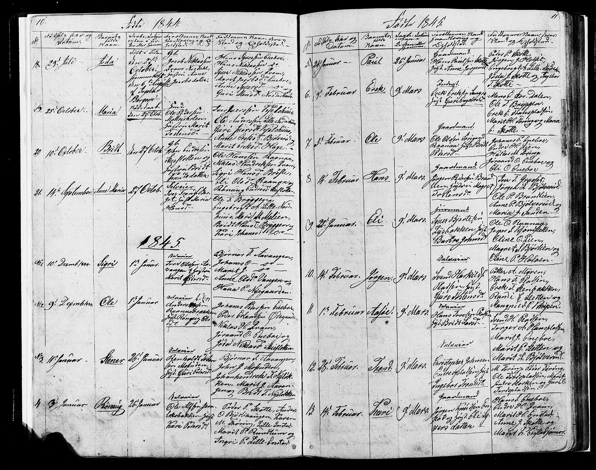 Lesja prestekontor, SAH/PREST-068/H/Ha/Hab/L0004: Parish register (copy) no. 4, 1842-1871, p. 10-11