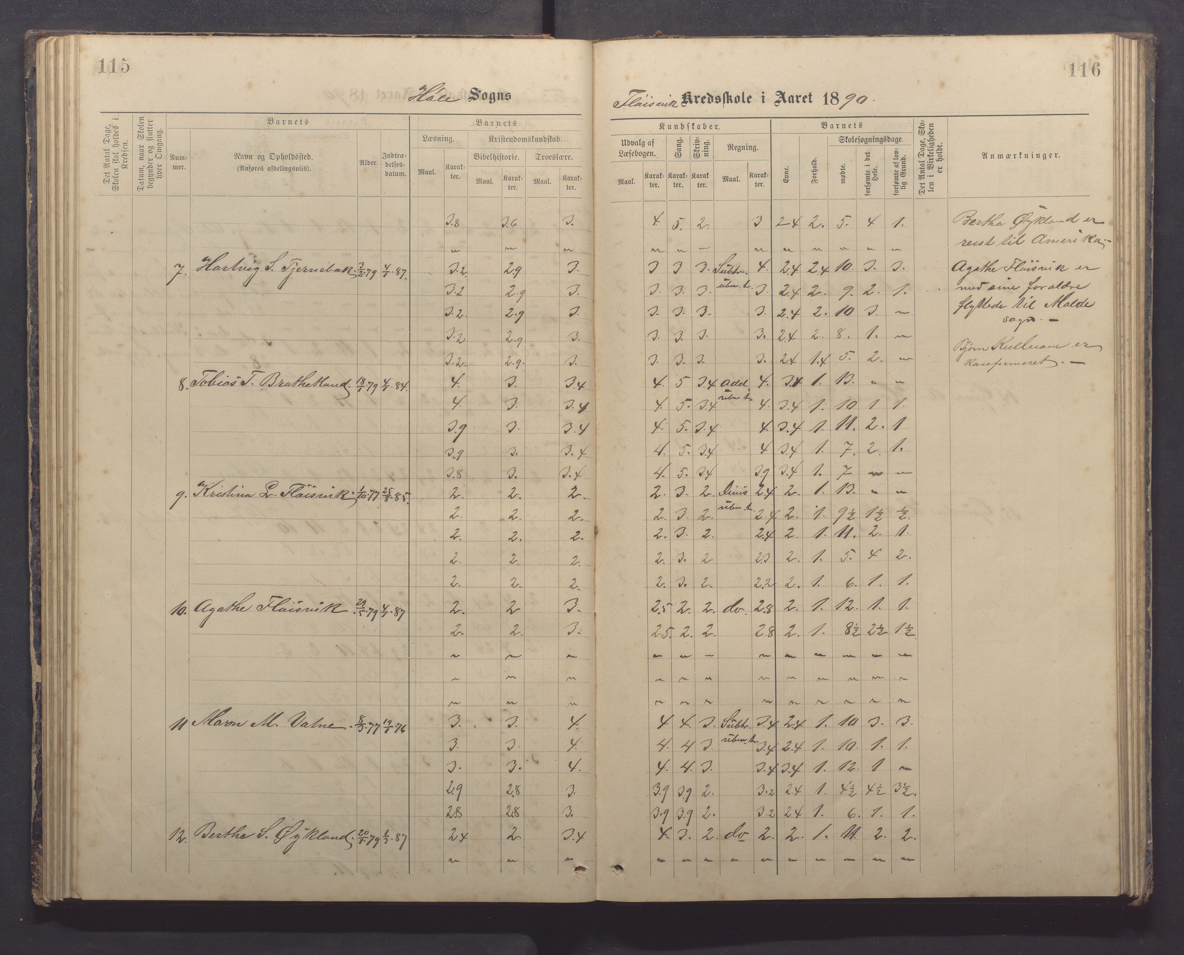 Høle kommune - Tengesdal skole, IKAR/K-100033/F/L0001: Skoleprotokoll, 1884-1893, p. 115-116