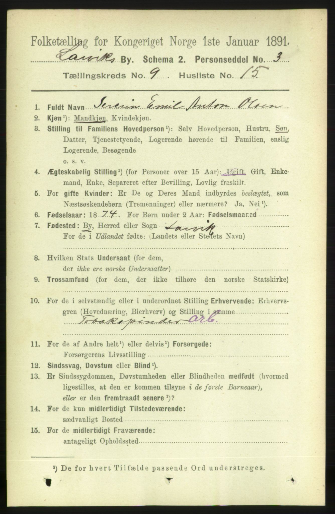 RA, 1891 census for 0707 Larvik, 1891, p. 8657