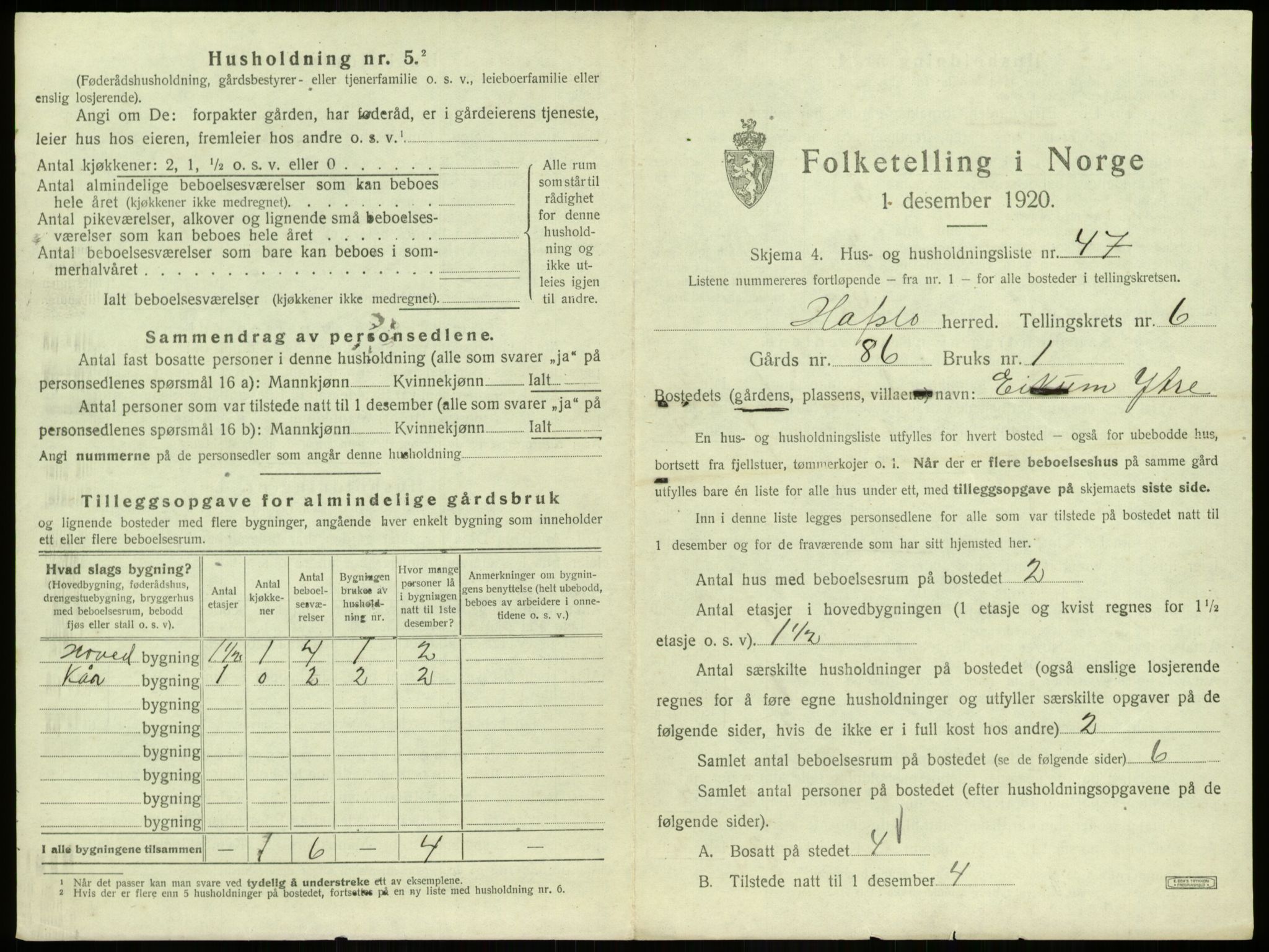 SAB, 1920 census for Hafslo, 1920, p. 769