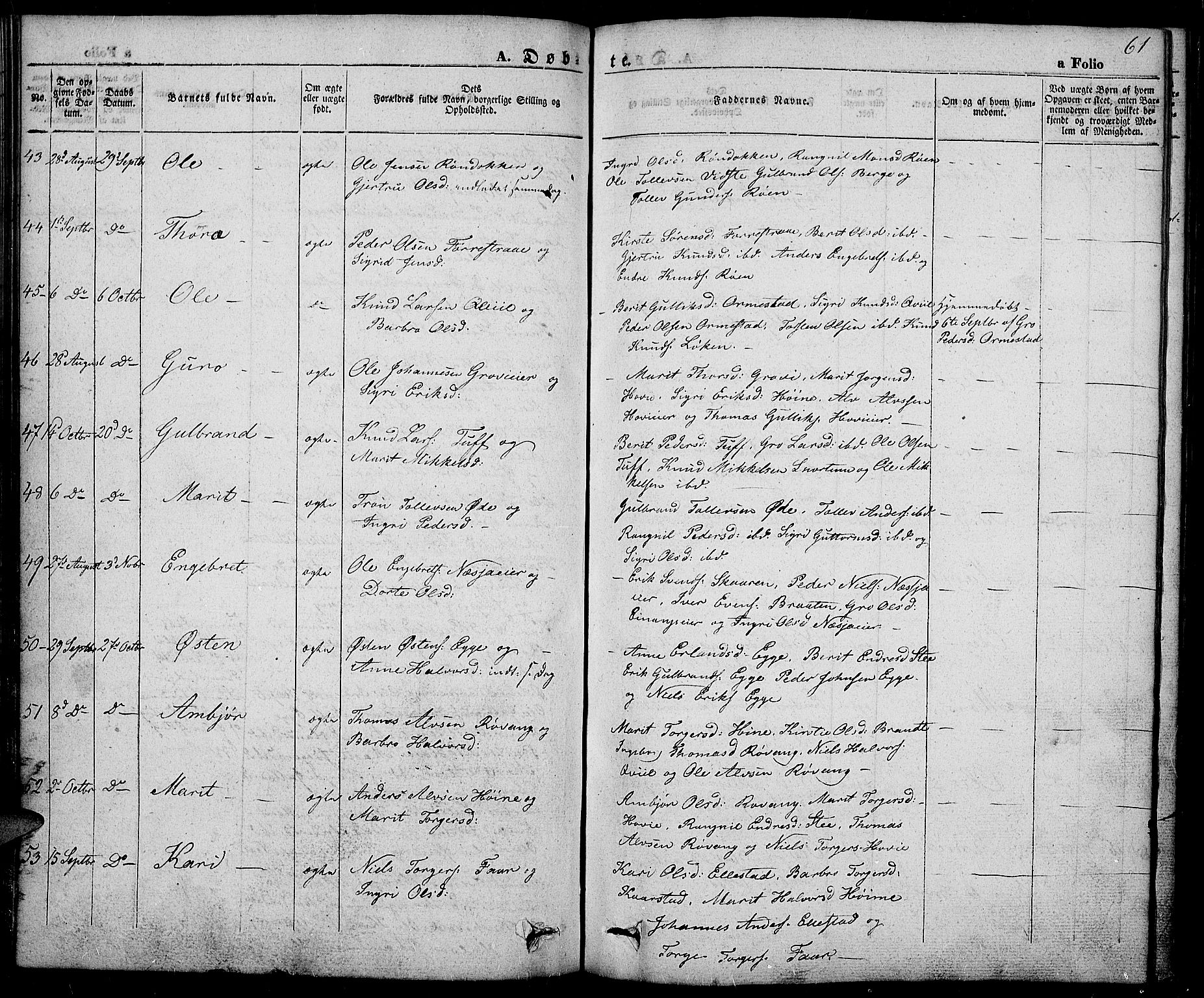 Slidre prestekontor, AV/SAH-PREST-134/H/Ha/Haa/L0003: Parish register (official) no. 3, 1831-1843, p. 61