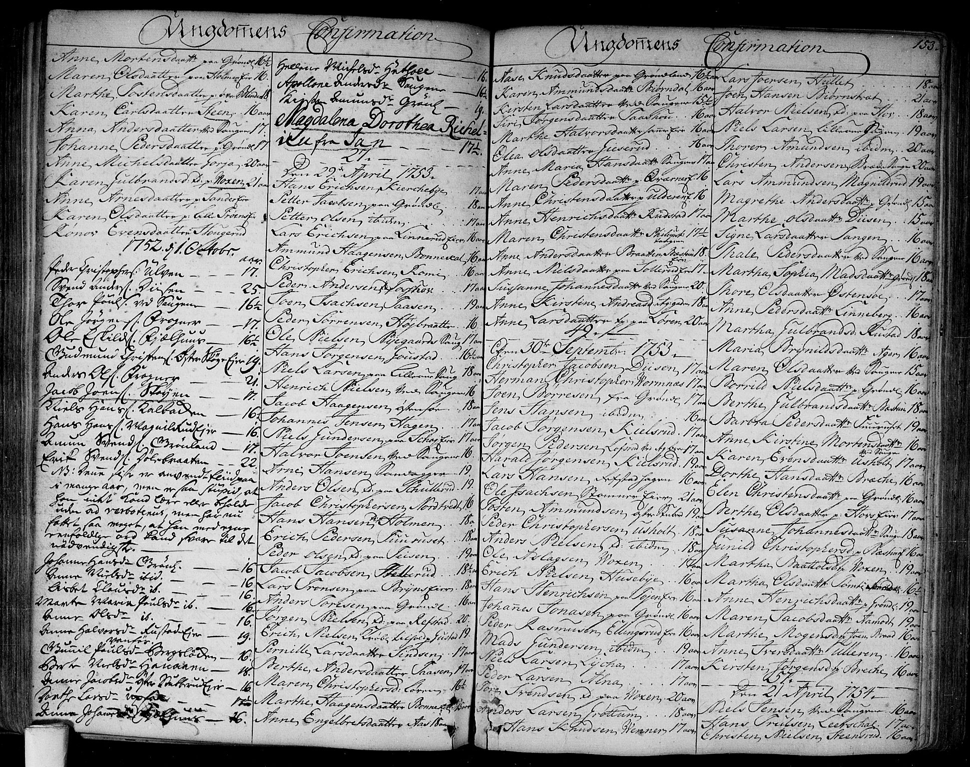 Aker prestekontor kirkebøker, SAO/A-10861/F/L0008: Parish register (official) no. 8, 1749-1765, p. 153