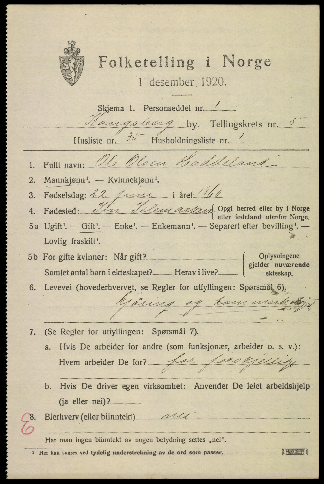 SAKO, 1920 census for Kongsberg, 1920, p. 12942