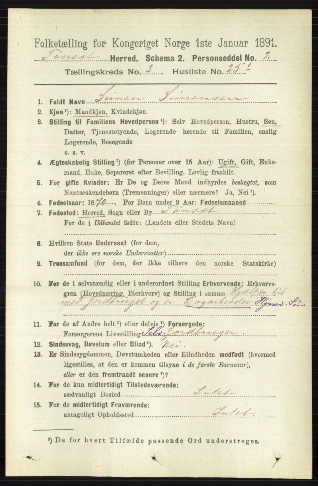 RA, 1891 census for 0437 Tynset, 1891, p. 684