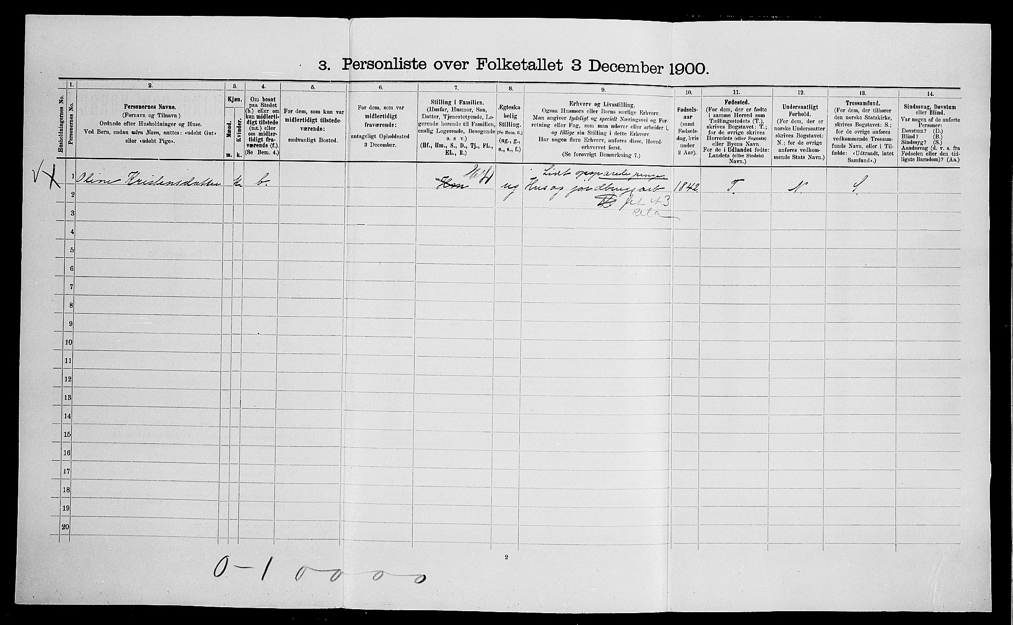 SAO, 1900 census for Nes, 1900