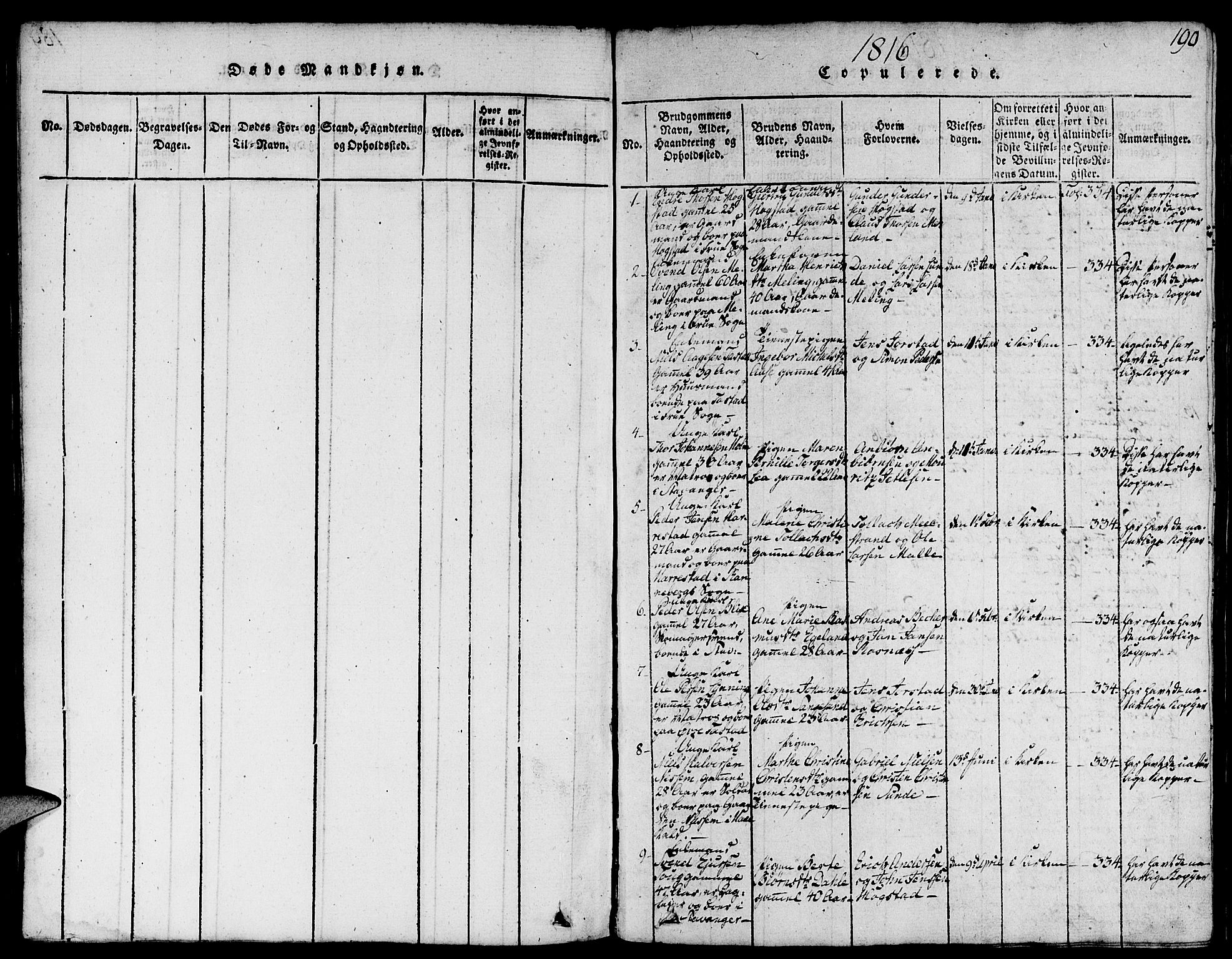 Domkirken sokneprestkontor, SAST/A-101812/001/30/30BA/L0008: Parish register (official) no. A 8, 1816-1821, p. 190