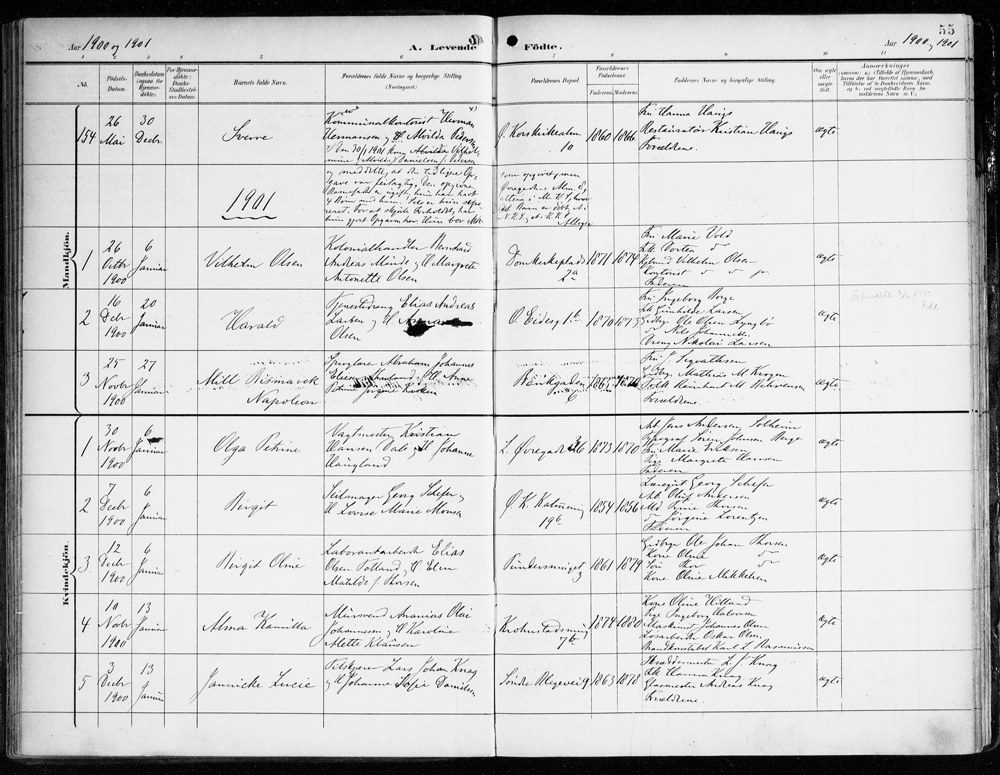 Korskirken sokneprestembete, SAB/A-76101/H/Haa/L0023: Parish register (official) no. B 9, 1899-1908, p. 55