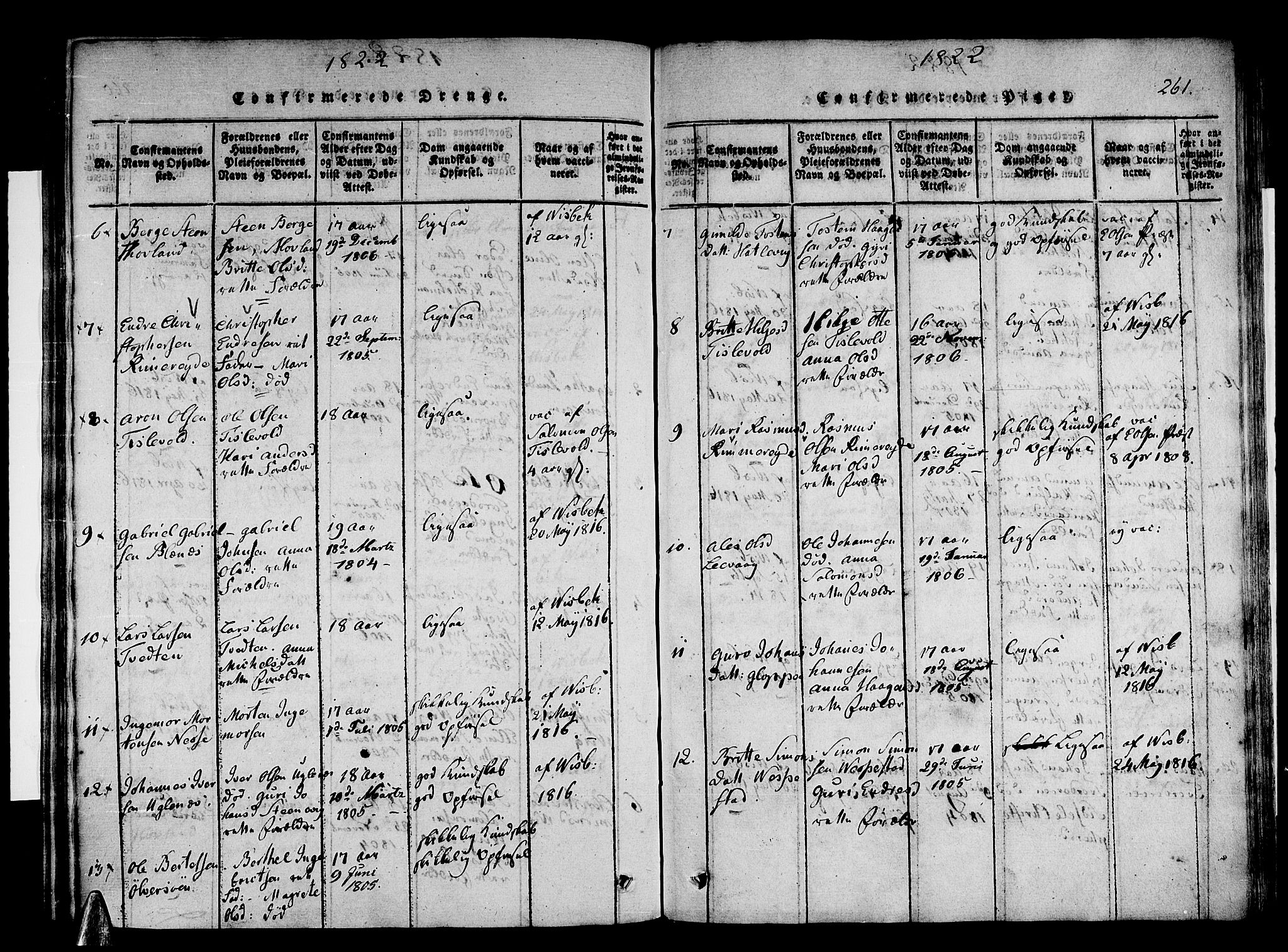 Stord sokneprestembete, SAB/A-78201/H/Haa: Parish register (official) no. A 5, 1816-1825, p. 261