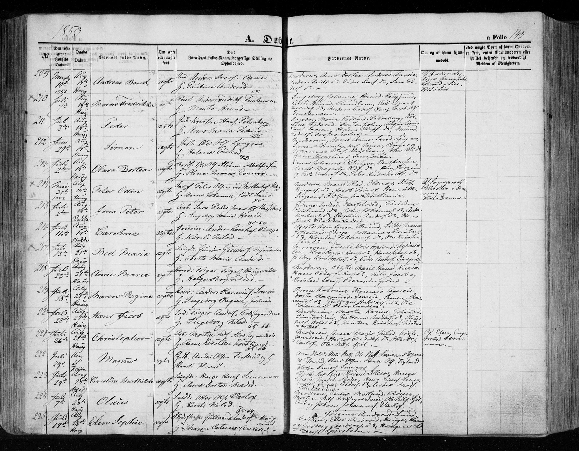 Eiker kirkebøker, SAKO/A-4/F/Fa/L0014: Parish register (official) no. I 14, 1846-1854, p. 143