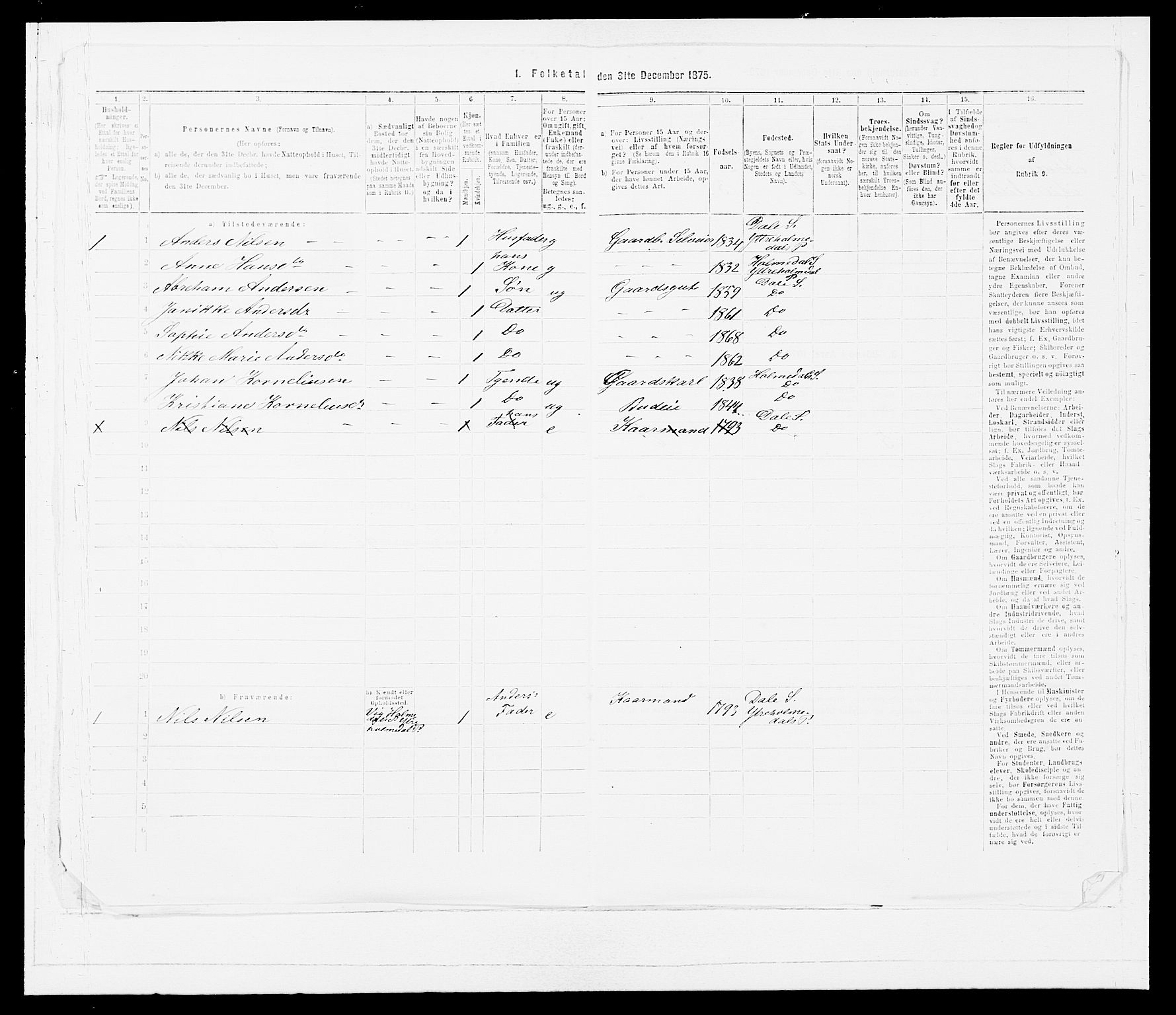 SAB, 1875 census for 1429P Ytre Holmedal, 1875, p. 341