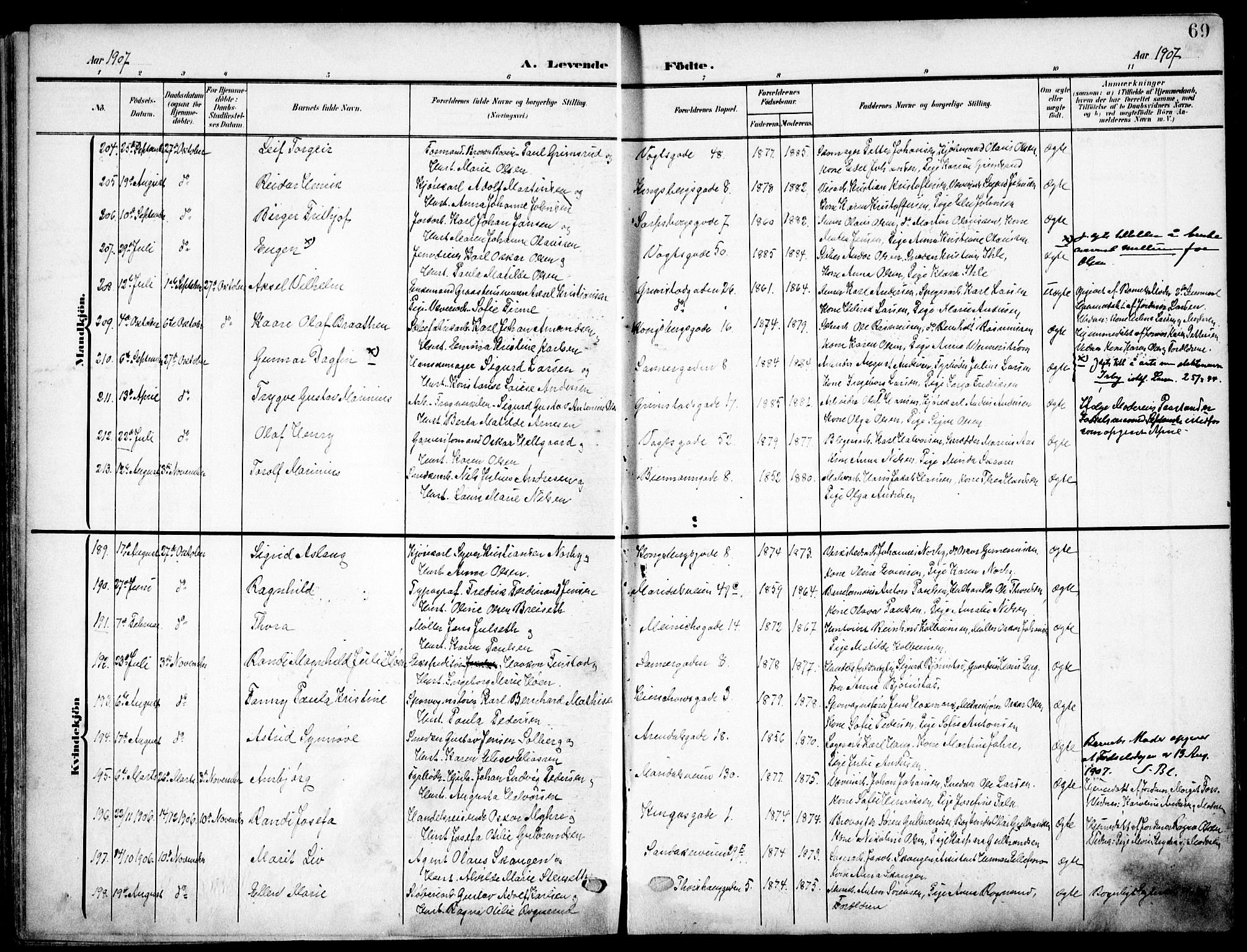 Sagene prestekontor Kirkebøker, SAO/A-10796/F/L0007: Parish register (official) no. 7, 1905-1915, p. 69