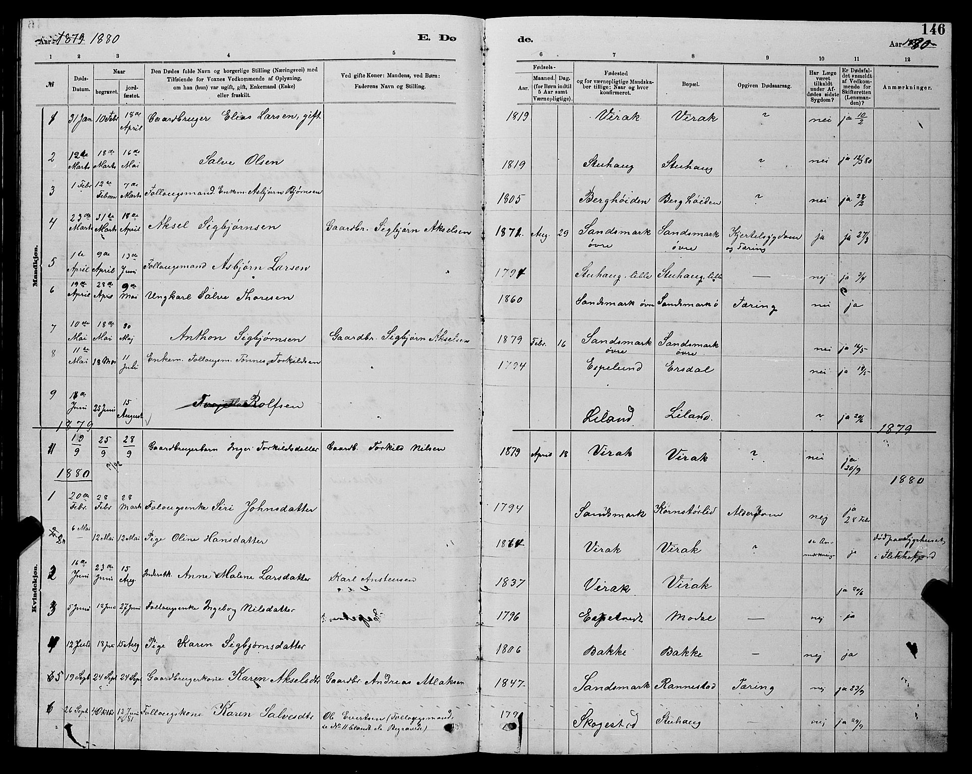 Bakke sokneprestkontor, SAK/1111-0002/F/Fb/Fba/L0002: Parish register (copy) no. B 2, 1879-1893, p. 146