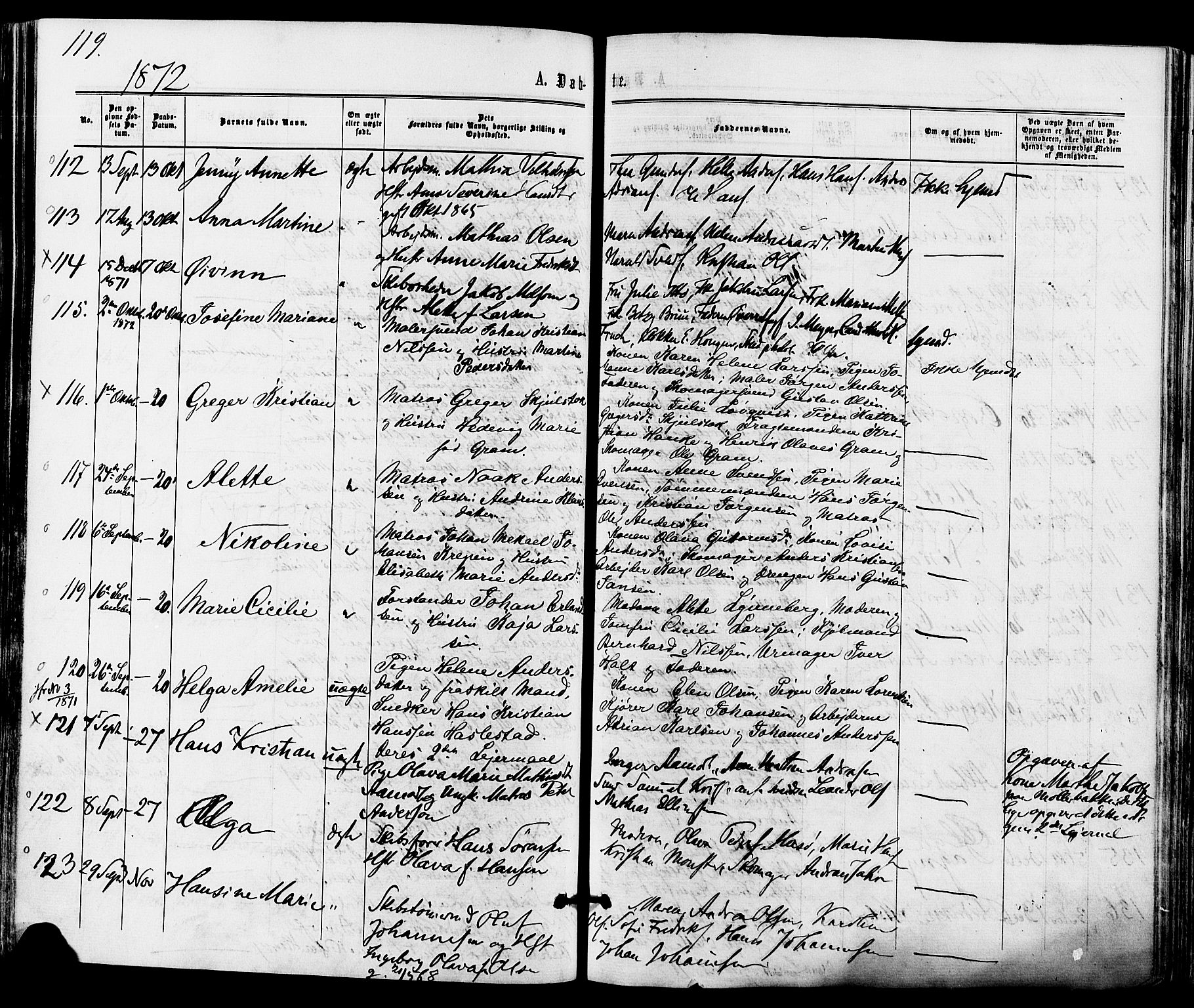 Tønsberg kirkebøker, AV/SAKO-A-330/F/Fa/L0009: Parish register (official) no. I 9, 1865-1873, p. 119