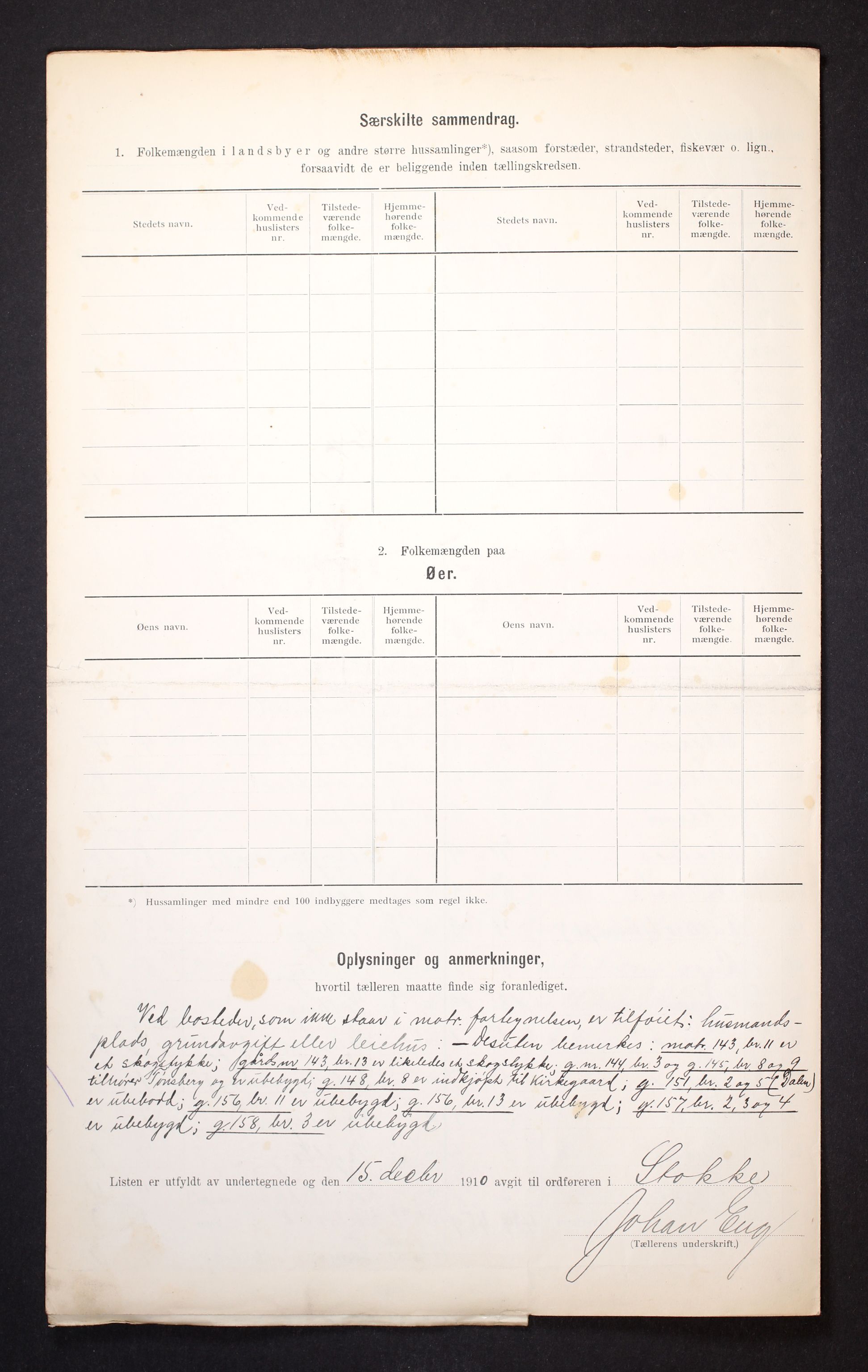 RA, 1910 census for Stokke, 1910, p. 43