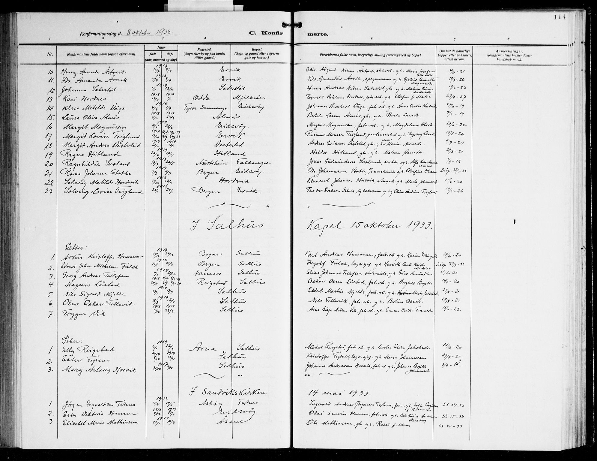 Åsane sokneprestembete, AV/SAB-A-79401/H/Hab: Parish register (copy) no. A 5, 1928-1943, p. 114