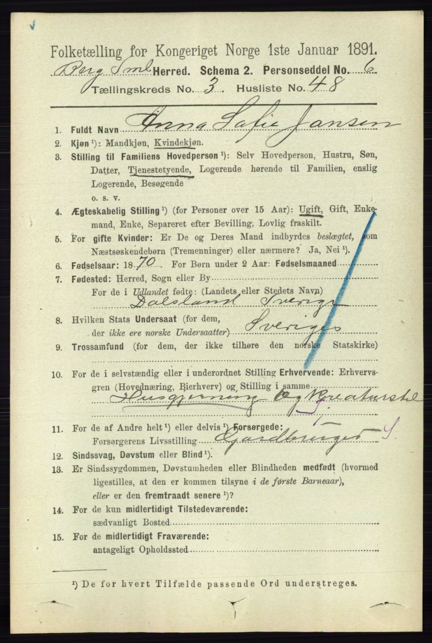 RA, 1891 census for 0116 Berg, 1891, p. 2204