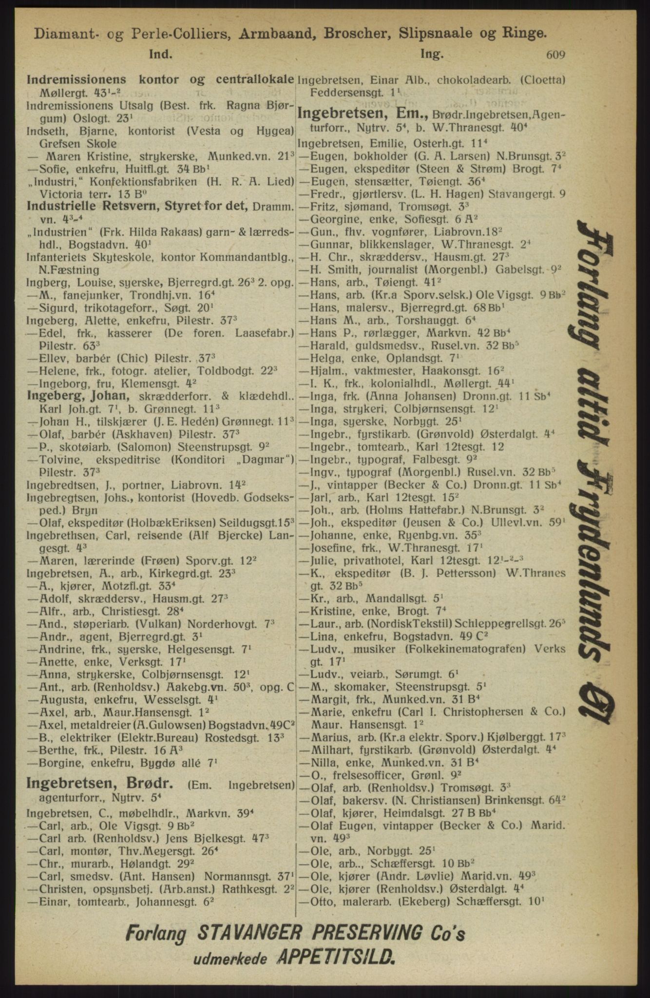 Kristiania/Oslo adressebok, PUBL/-, 1914, p. 609