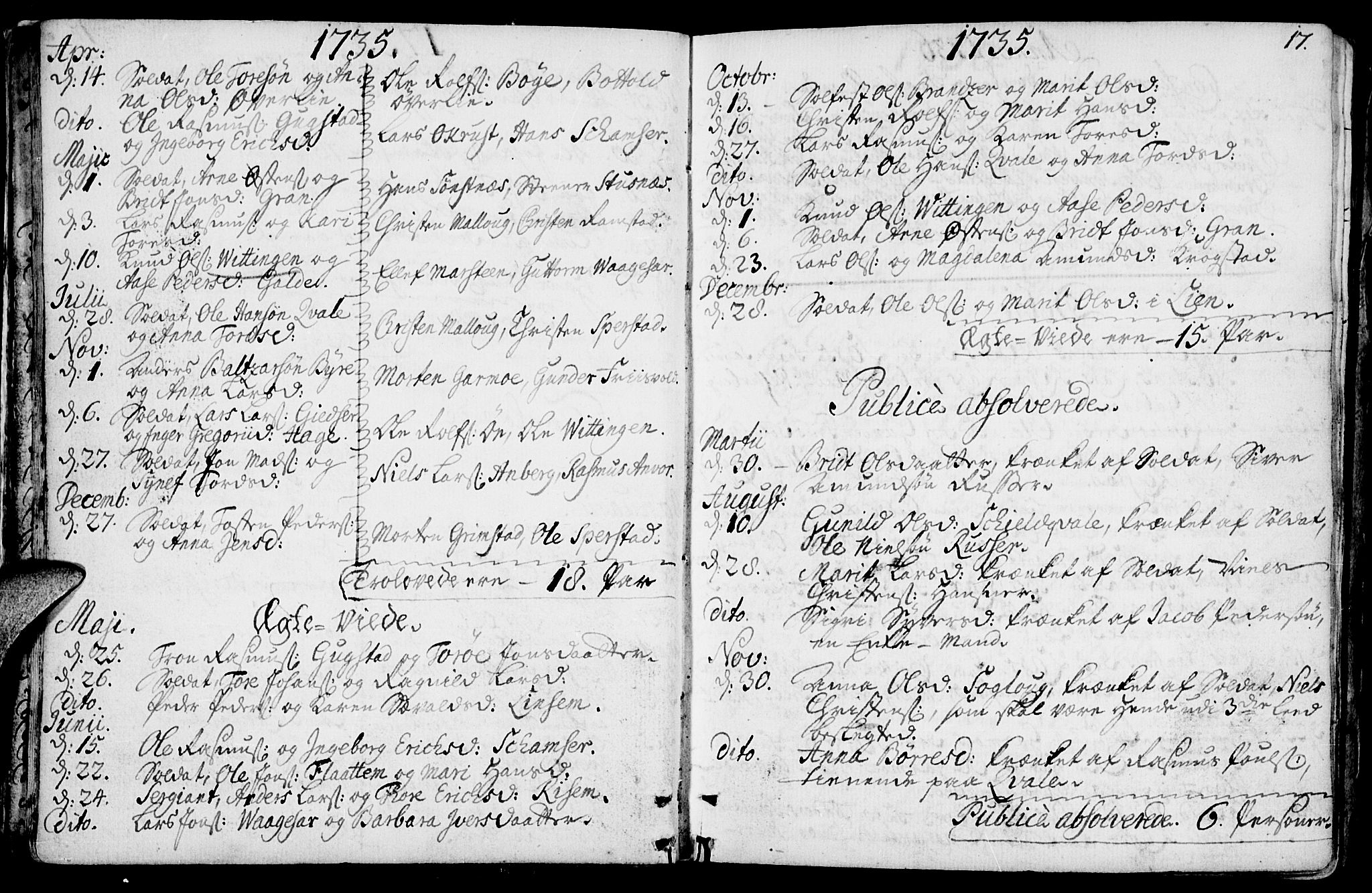 Lom prestekontor, SAH/PREST-070/K/L0001: Parish register (official) no. 1, 1733-1748, p. 17