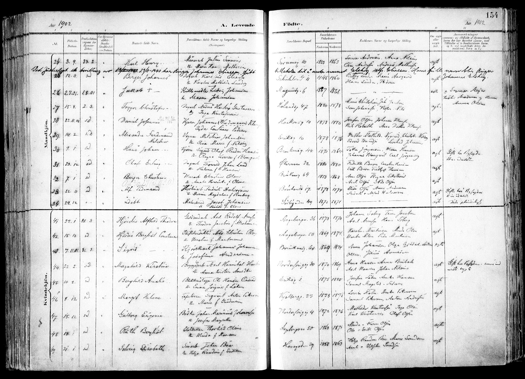 Kampen prestekontor Kirkebøker, SAO/A-10853/F/Fa/L0007: Parish register (official) no. I 7, 1897-1905, p. 154