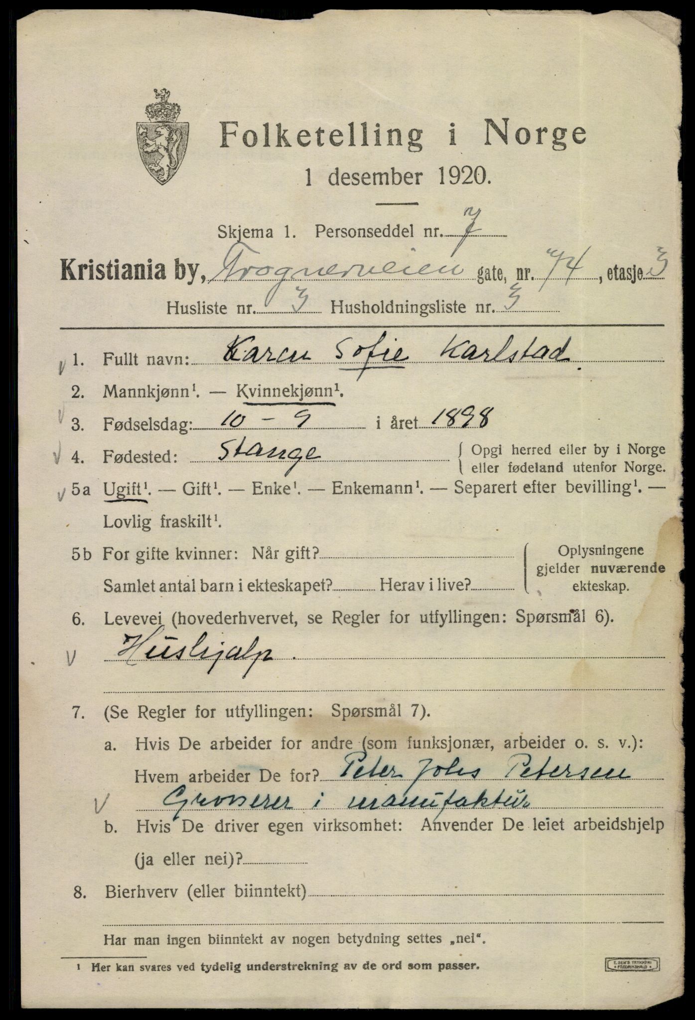 SAO, 1920 census for Kristiania, 1920, p. 243651