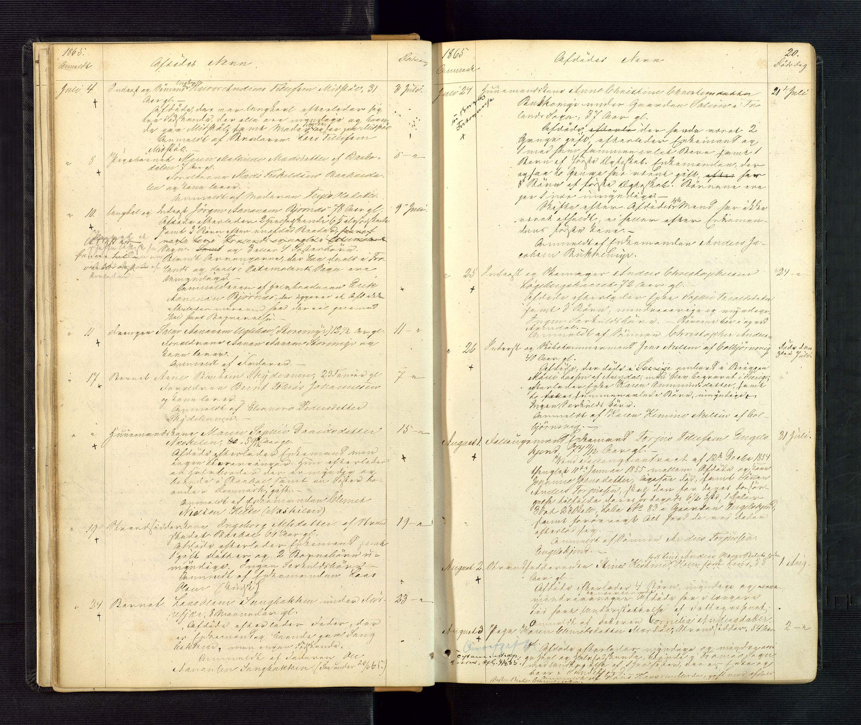 Nedenes sorenskriveri, AV/SAK-1221-0006/H/Ha/L0002: Dødsfallsfortegnelse nr 2, 1863-1889, p. 20