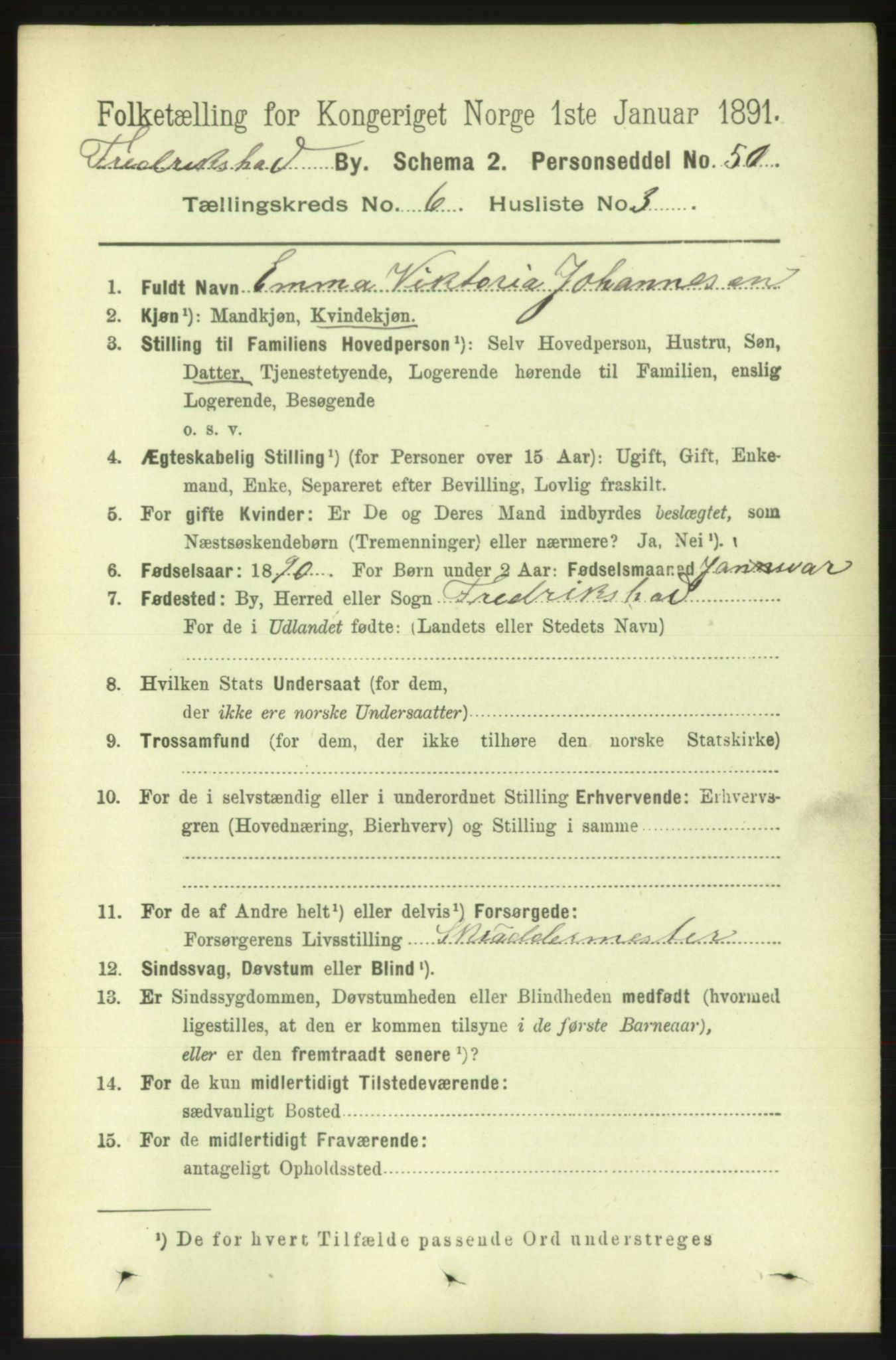 RA, 1891 census for 0101 Fredrikshald, 1891, p. 4550