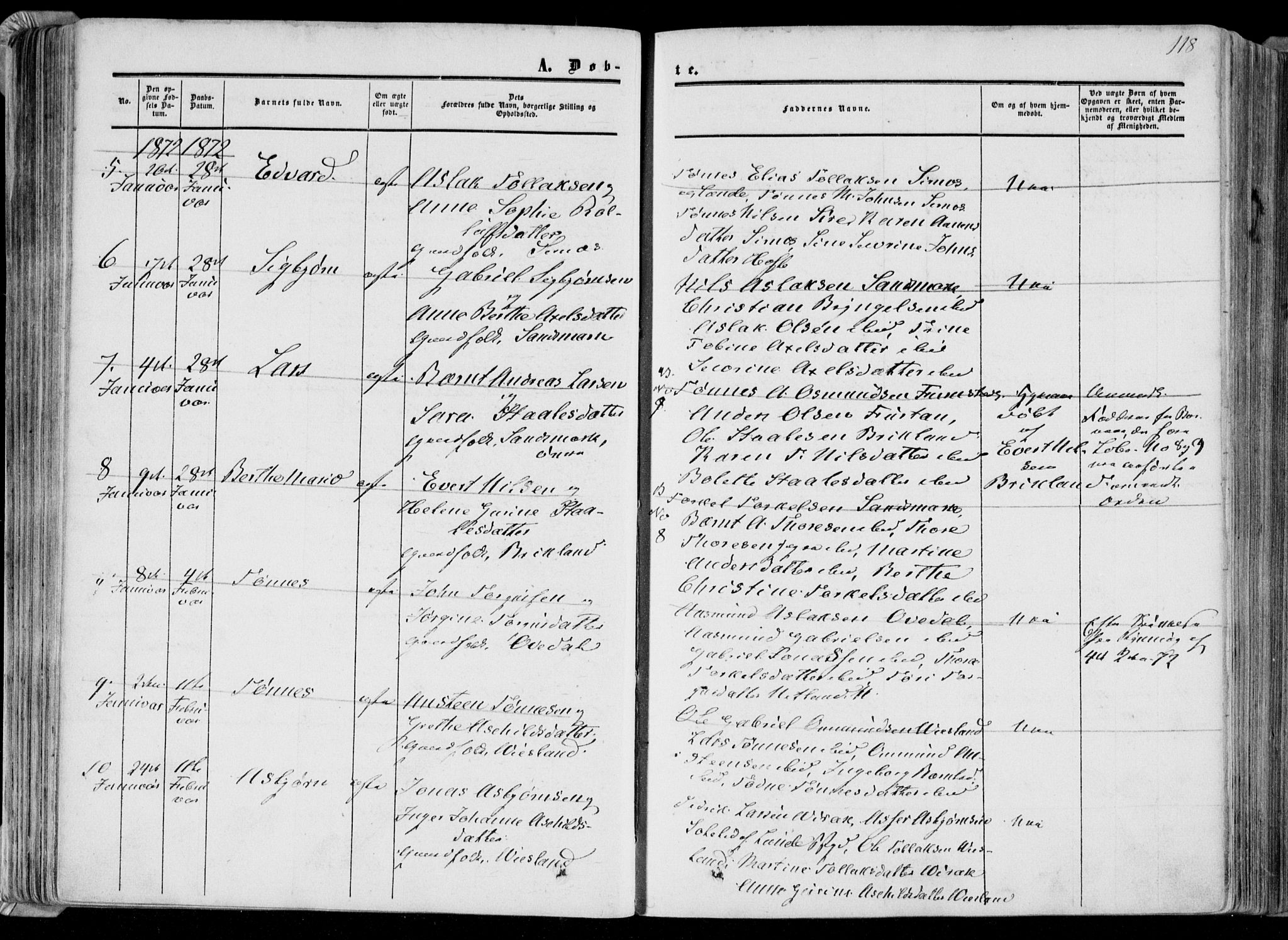 Bakke sokneprestkontor, AV/SAK-1111-0002/F/Fa/Faa/L0006: Parish register (official) no. A 6, 1855-1877, p. 118