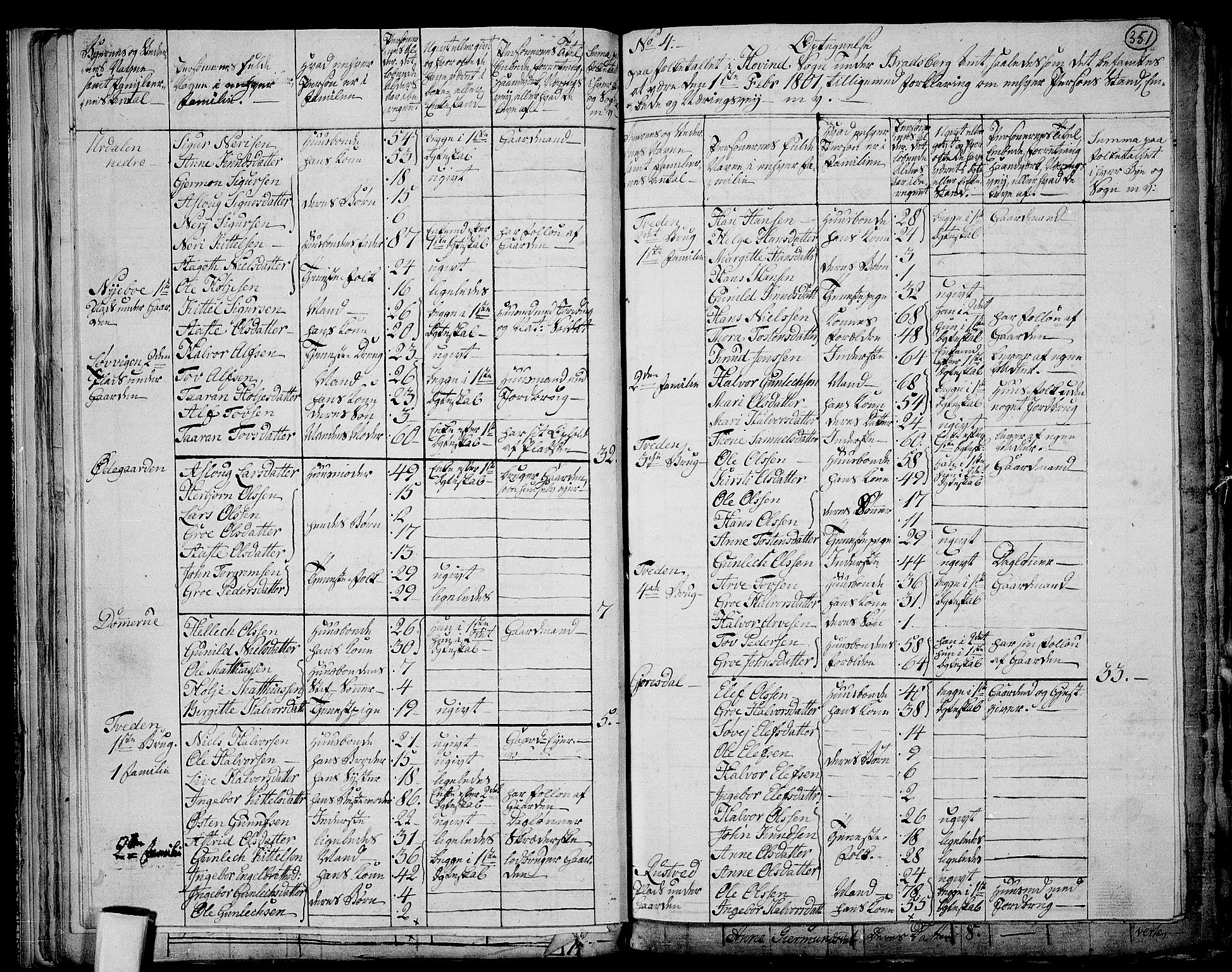 RA, 1801 census for 0826P Tinn, 1801, p. 350b-351a