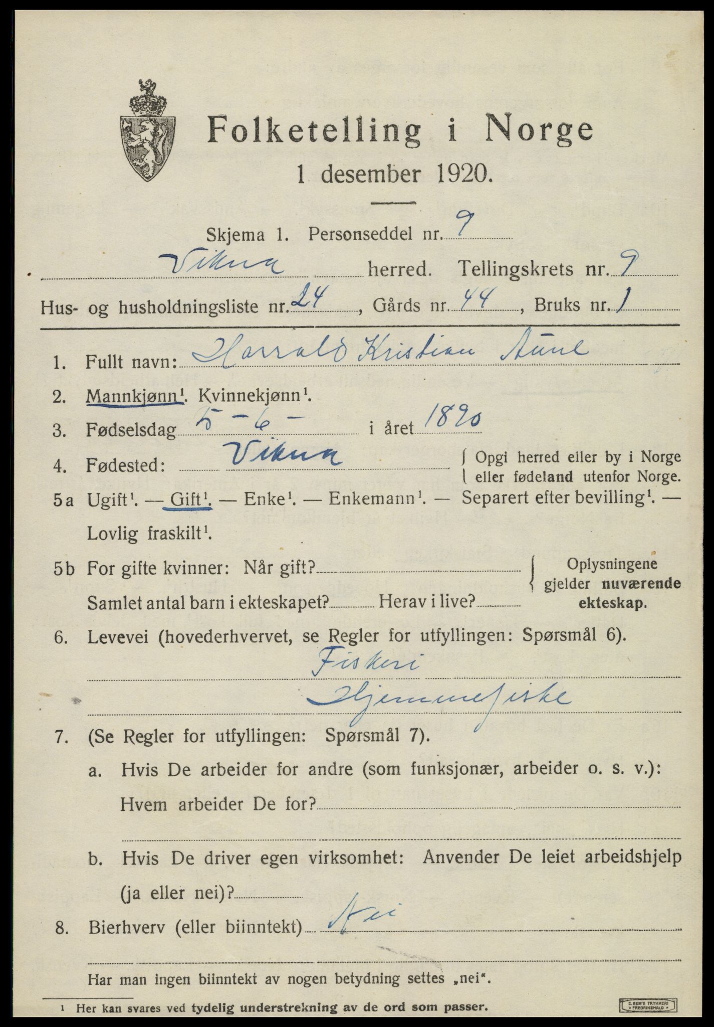 SAT, 1920 census for Vikna, 1920, p. 6697