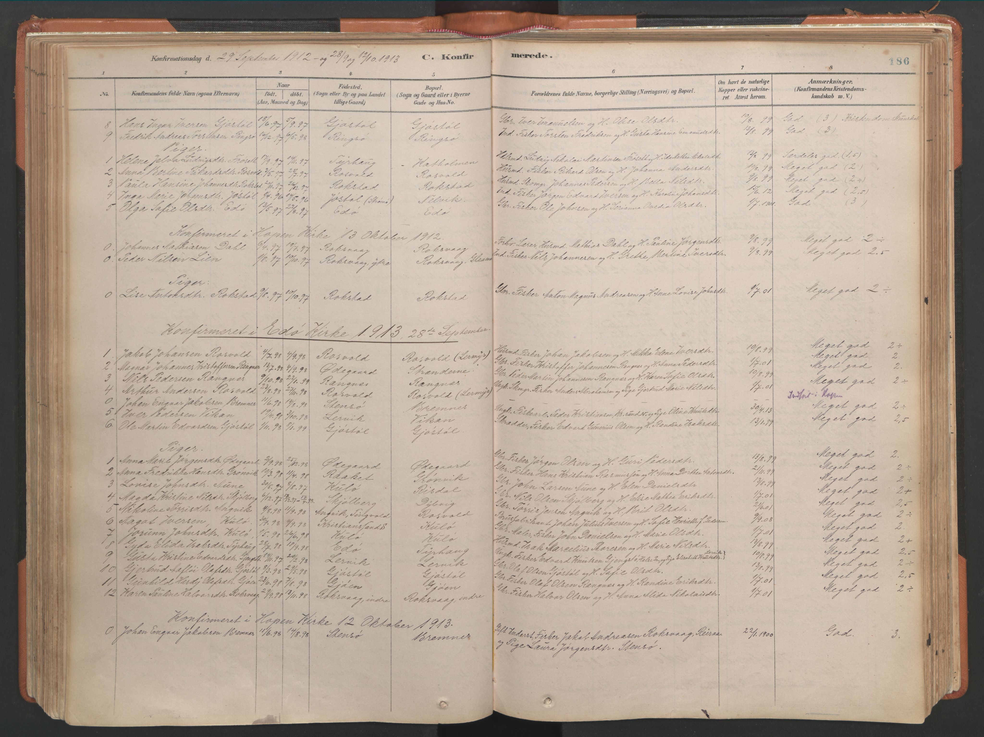 Ministerialprotokoller, klokkerbøker og fødselsregistre - Møre og Romsdal, AV/SAT-A-1454/581/L0941: Parish register (official) no. 581A09, 1880-1919, p. 186