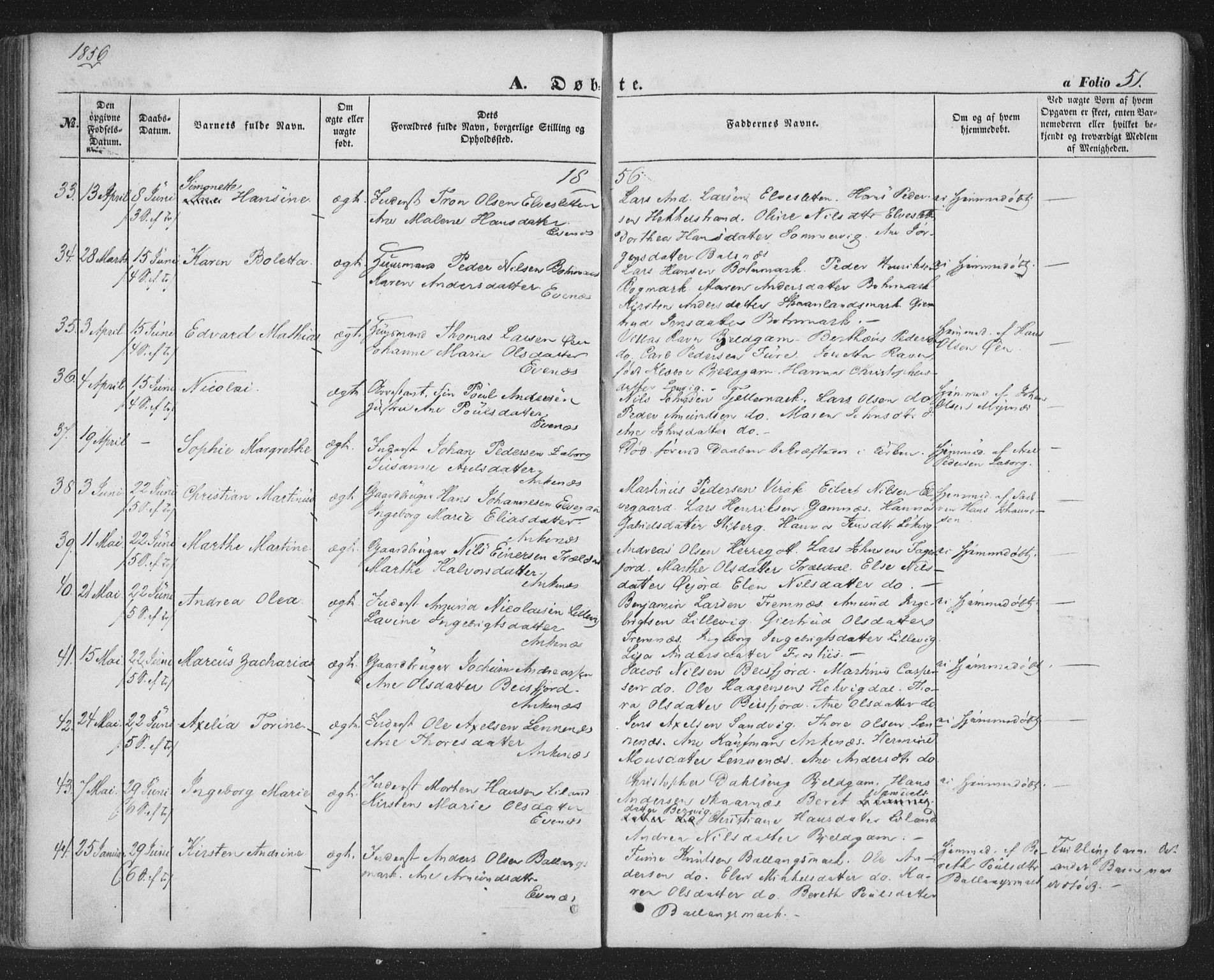 Ministerialprotokoller, klokkerbøker og fødselsregistre - Nordland, SAT/A-1459/863/L0895: Parish register (official) no. 863A07, 1851-1860, p. 51