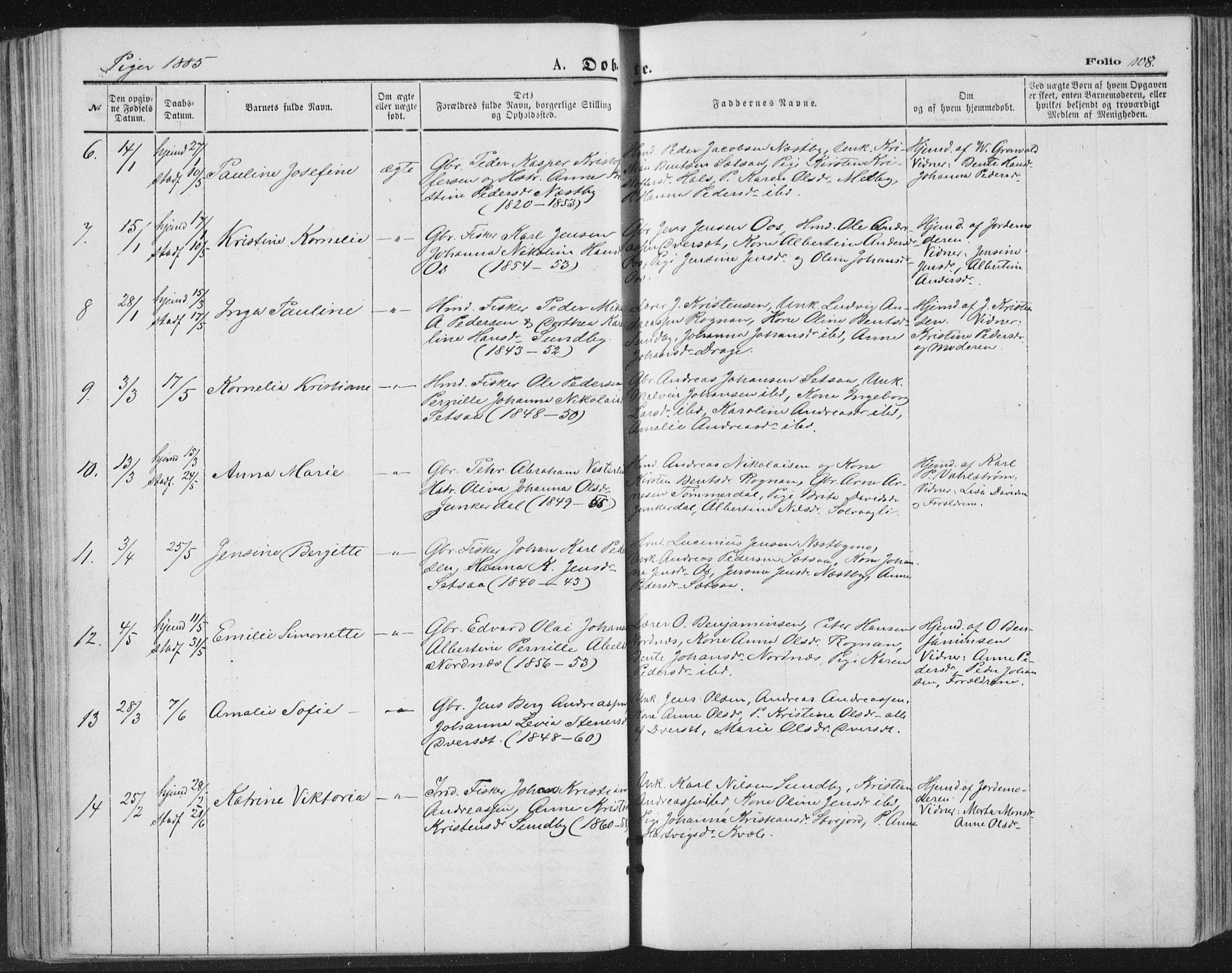 Ministerialprotokoller, klokkerbøker og fødselsregistre - Nordland, AV/SAT-A-1459/847/L0668: Parish register (official) no. 847A08, 1872-1886, p. 108