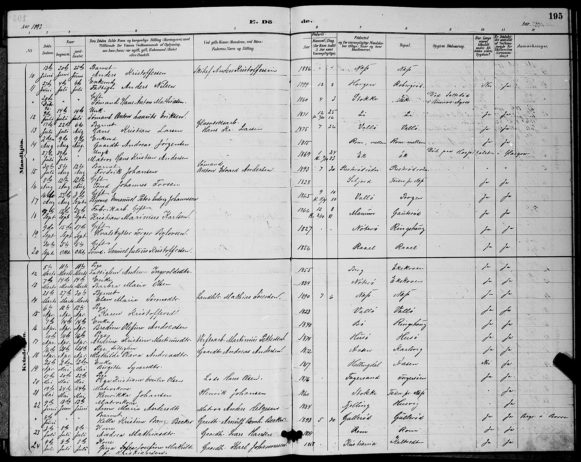 Sem kirkebøker, SAKO/A-5/G/Gb/L0002: Parish register (copy) no. II 2, 1886-1899, p. 195